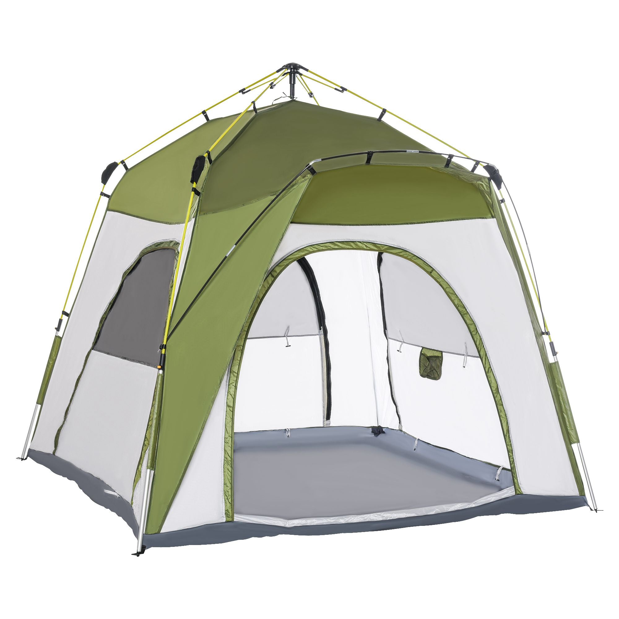 Outsunny 4 Person Automatic Camping Tent, Outdoor Pop Up Tent, Portable Backpacking Dome Shelter, Green - North Peak Garden Furniture