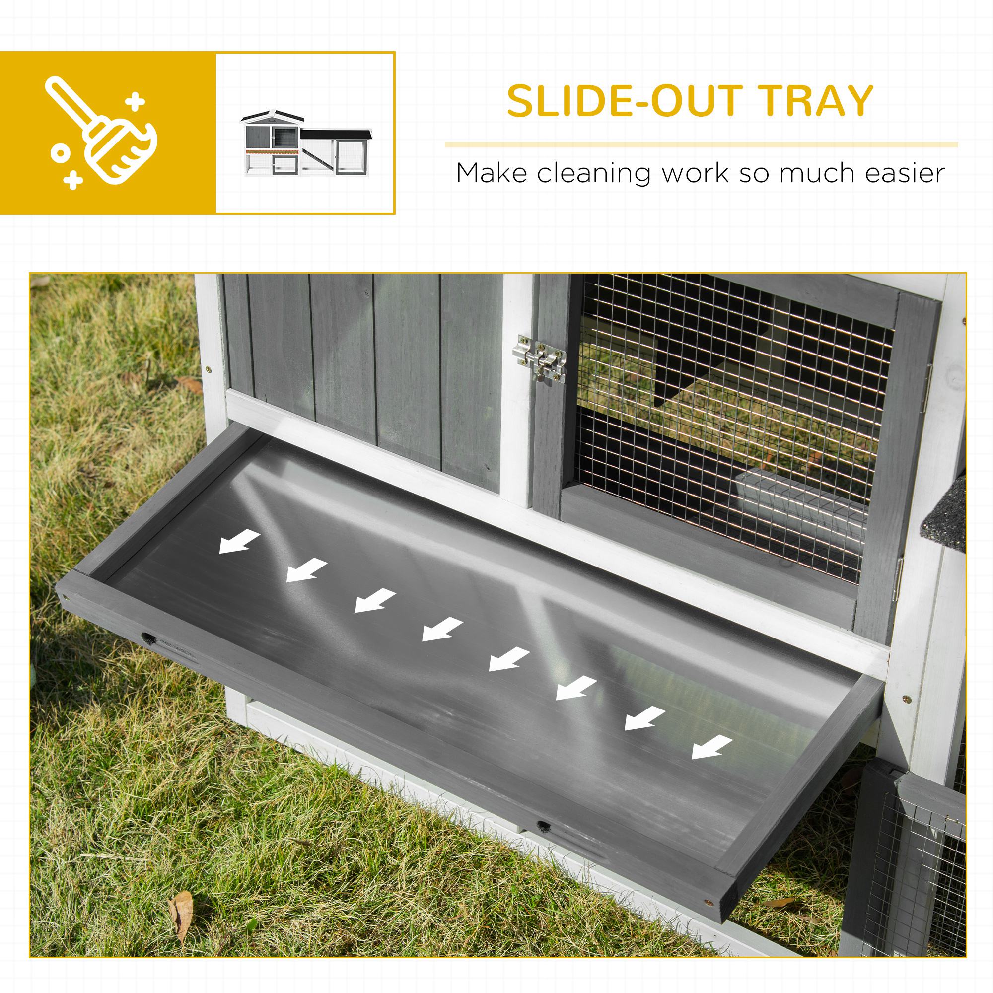 PawHut Rabbit Hutch Outdoor, 2-Tier Guinea Pig Hutch, Wooden Small Animal House with Rabbit Run Box, Slide-out Tray, Ramp, 175.8 x 52 x 85.5 cm, White - North Peak Garden Furniture