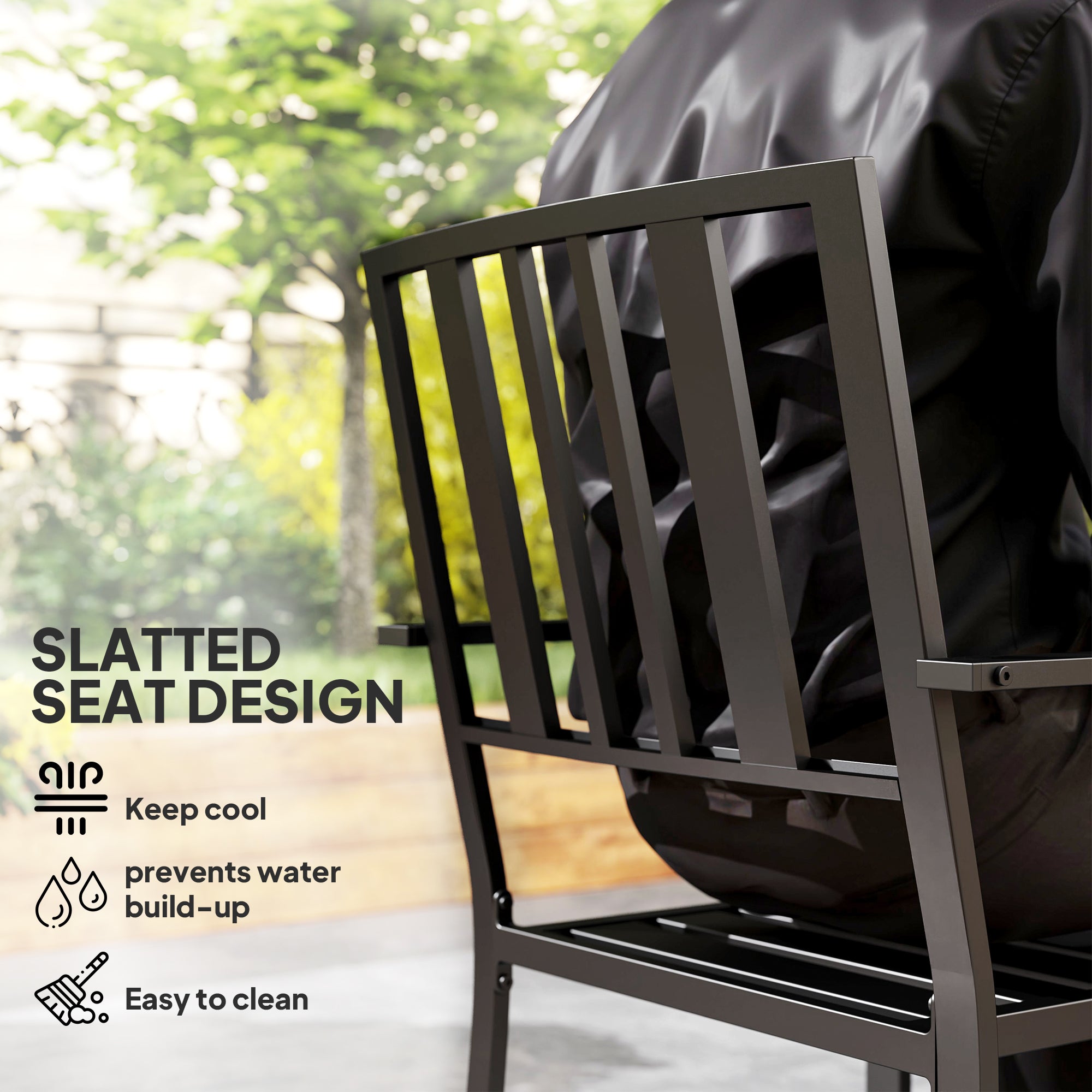 Outsunny Set of Two Minimal Metal Garden Chairs - Black - North Peak Garden Furniture