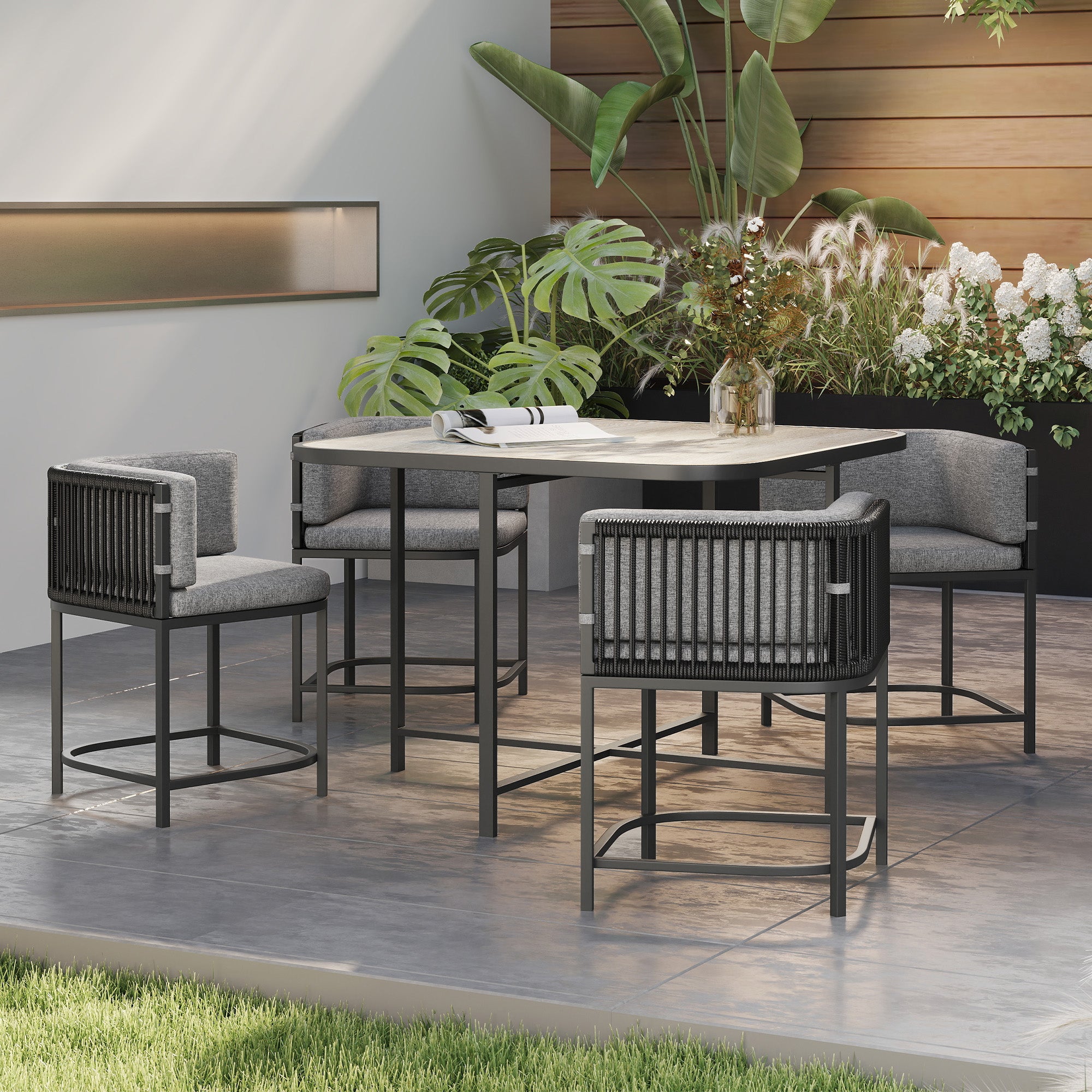 Outsunny 4-Seater Rattan Cube Garden Furniture Set with Cushions - Charcoal Grey - North Peak Garden Furniture