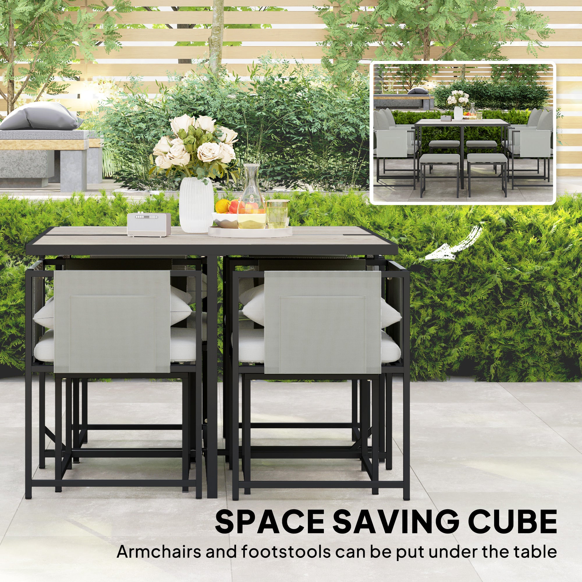 Outsunny Nine-Piece Steel Frame Garden Dining Set - Dark Grey