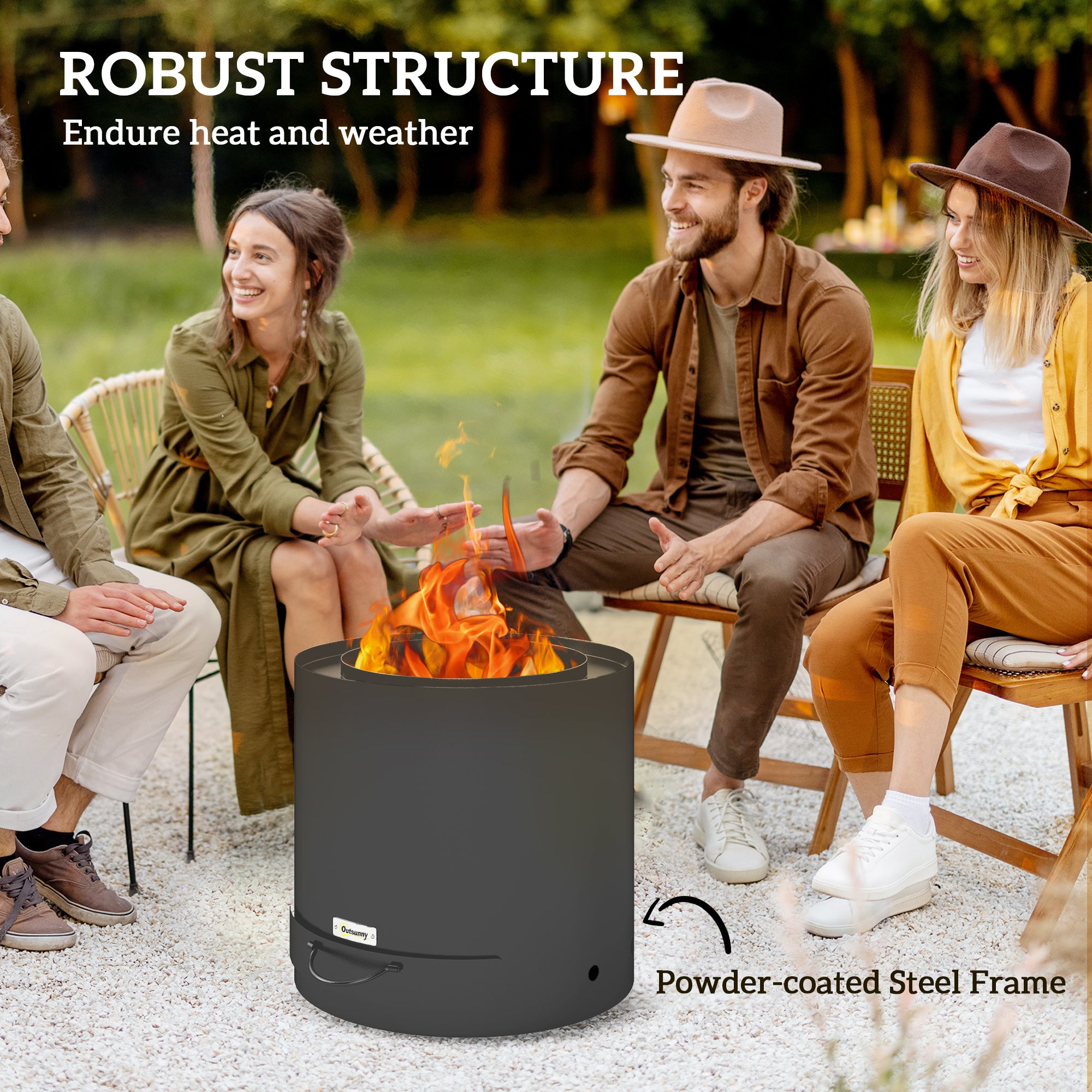 Outsunny Metal Wood-burning Fire Pit with Fire Poker - Black - North Peak Garden Furniture