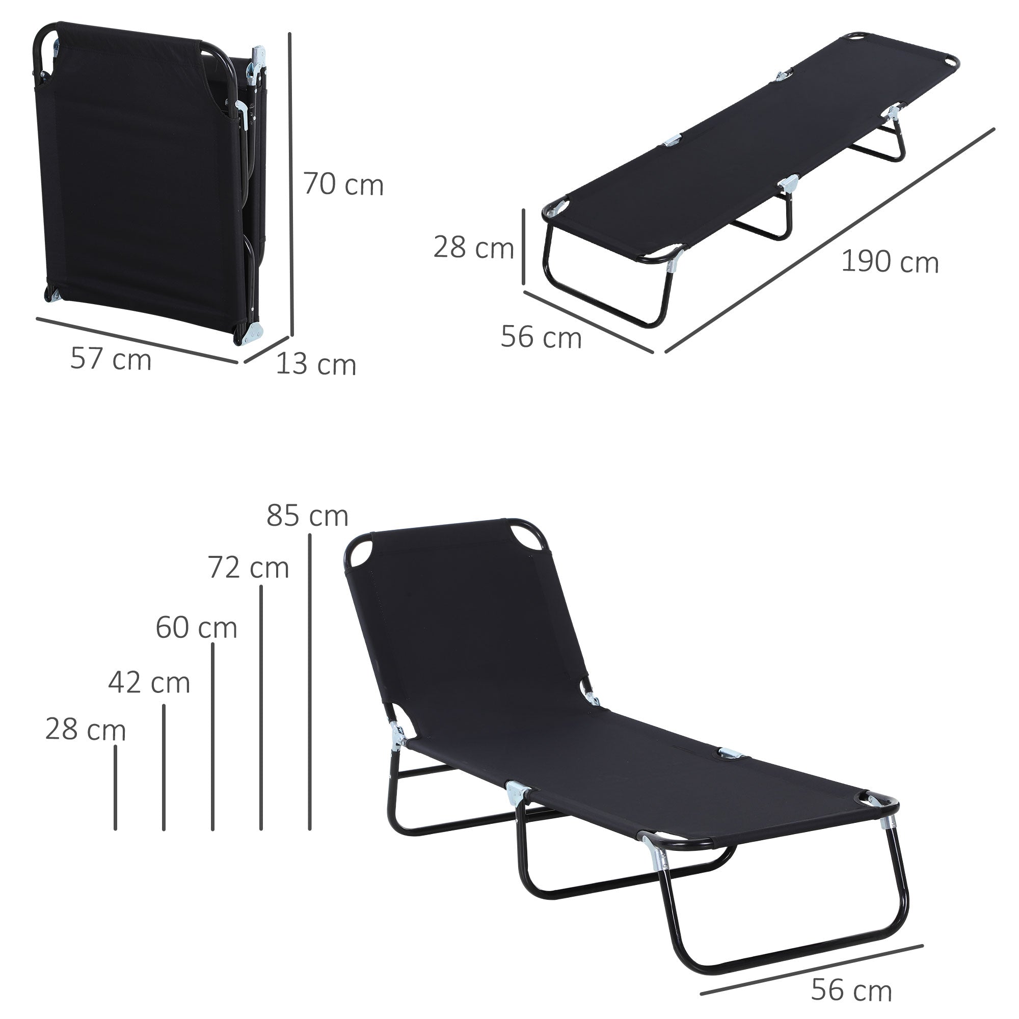 Outsunny 2 Piece Foldable Sun Loungers with 5-Position Adjustable Backrest, Outdoor Portable Recliner Chaise Lounge Chairs with Breathable Mesh Fabric, Black - North Peak Garden Furniture
