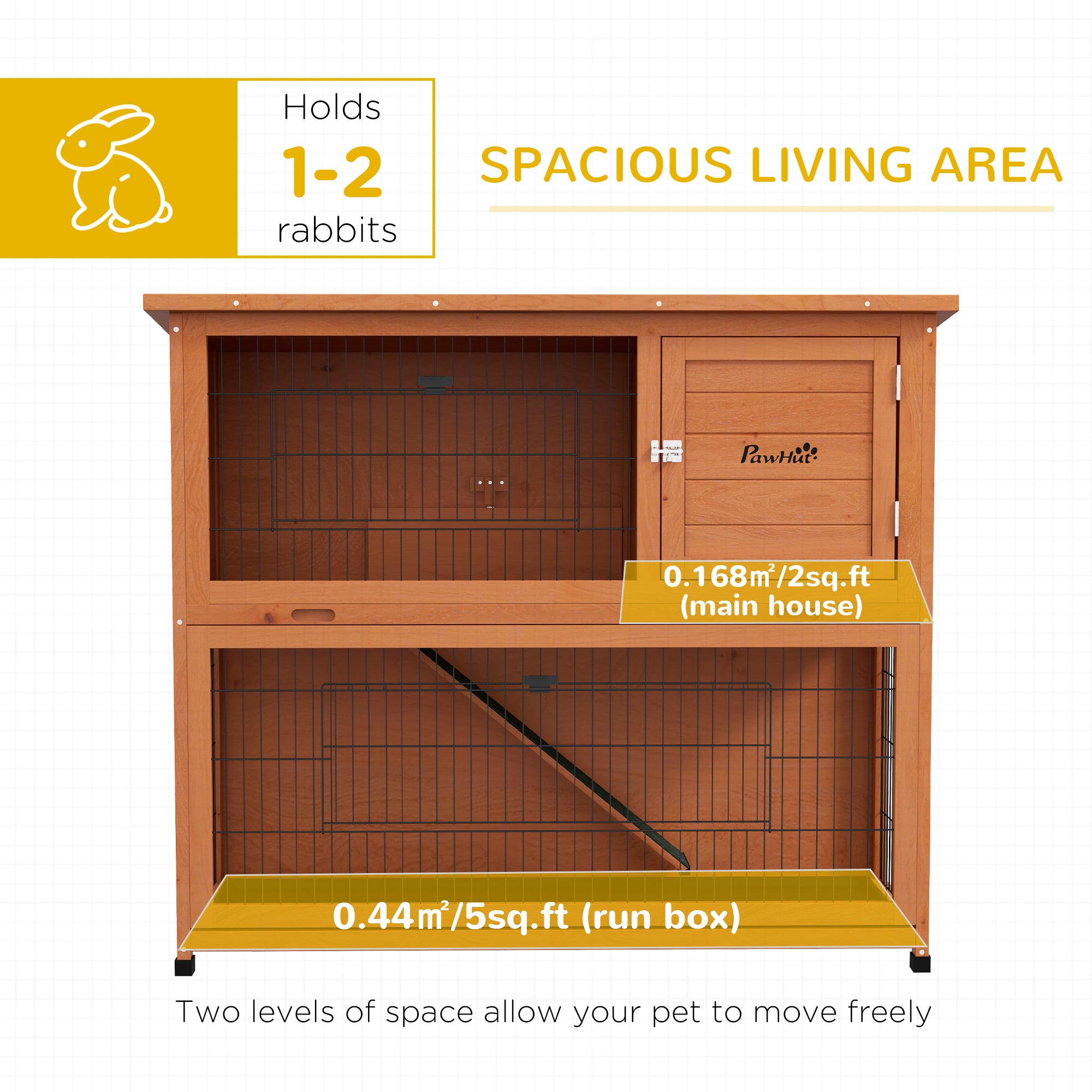 PawHut Two-Tier Antiseptic Wood Rabbit Hutch, 102cm Guinea Pig Hutch with Run - Orange