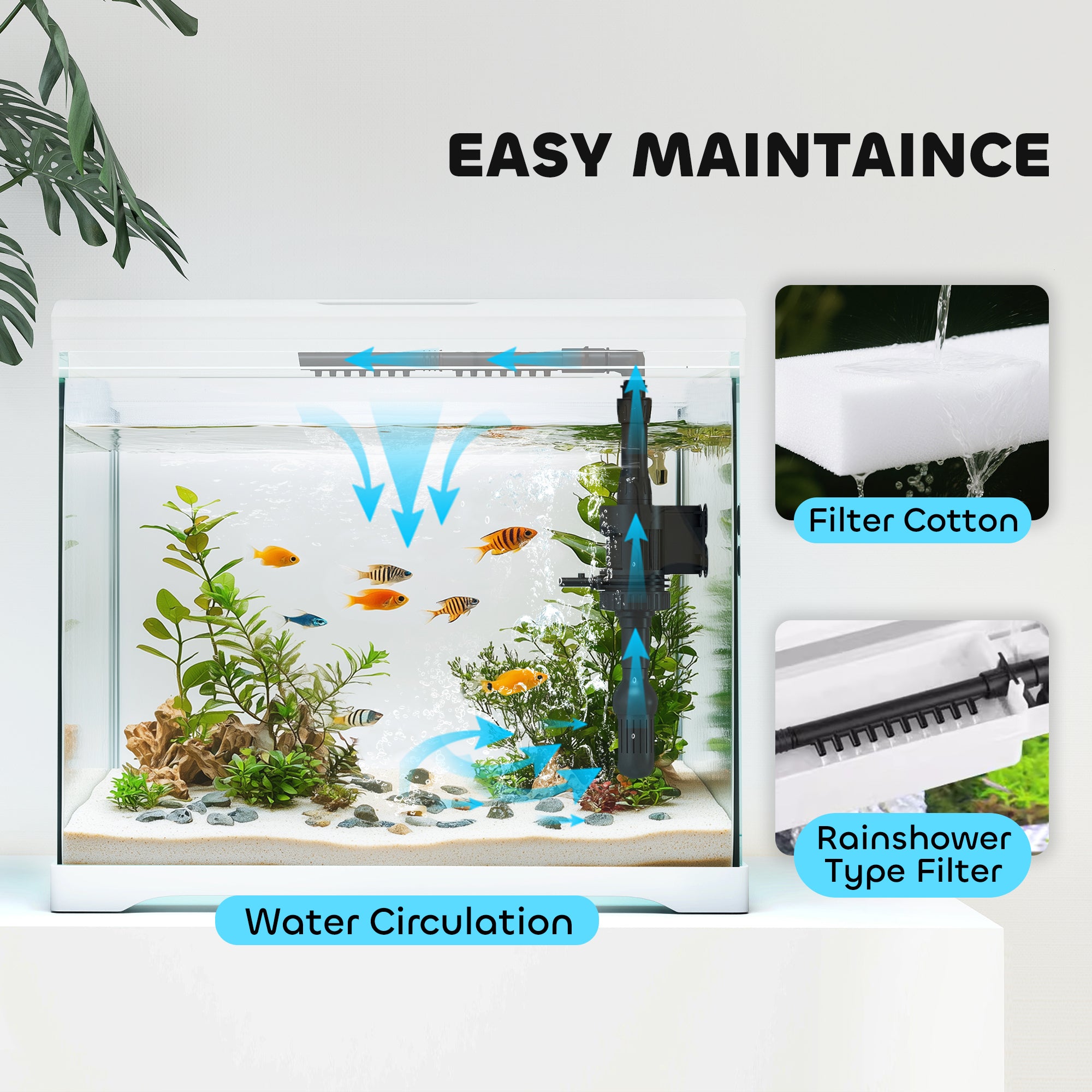 PawHut 17L Glass Fish Tank with Filter System, LED Light, Water Pump, for Betta, Goldfish, Shrimps, White - North Peak Garden Furniture