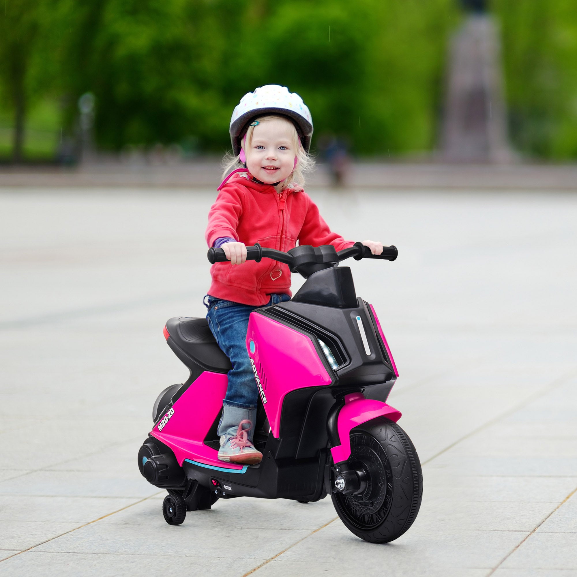 HOMCOM 6V Kids Electric Motorbike Ride On Toy w/ Music Headlights Safety Training Wheels for Girls Boy 2-4 Years Pink - North Peak Garden Furniture