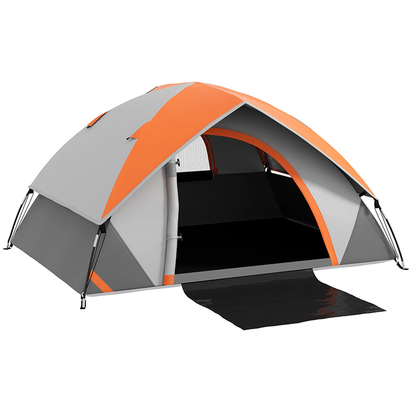 Outsunny Two Man Single Room Dome Tent, with Accessories - Orange/Grey