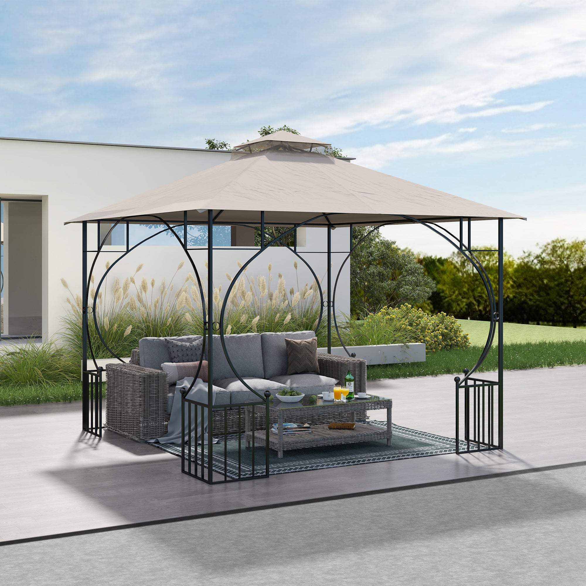 Outsunny 3x3(M) Replacement Gazebo Canopy, Double Tier Roof Top for Garden, Patio, Outdoor, Beige (TOP ONLY) - North Peak Garden Furniture