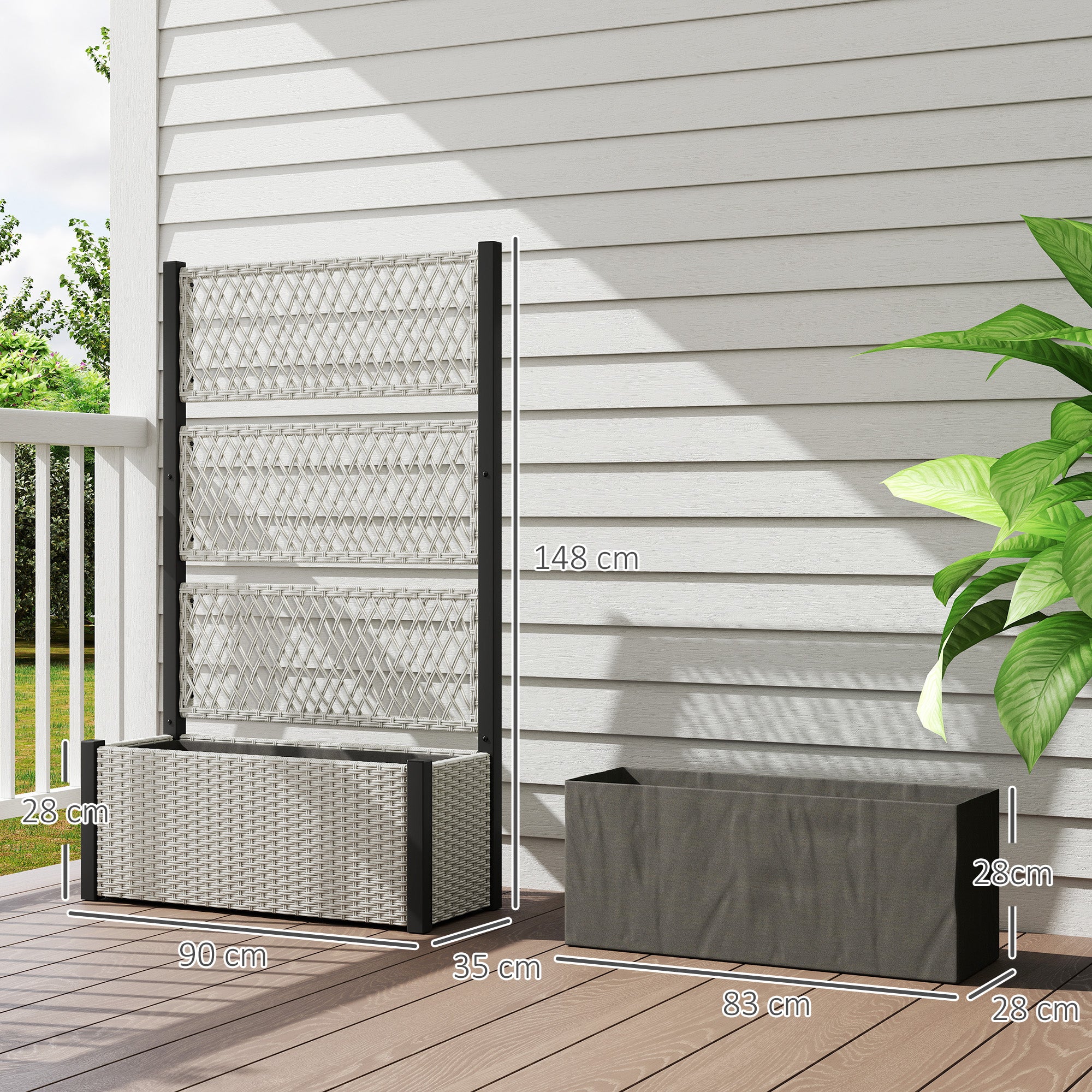 Outsunny Garden Planter Box with Trellis, Liner for Climbing Plants, Vegetables, Flowers, 90 x 35 x 148 cm, Mixed-grey - North Peak Garden Furniture