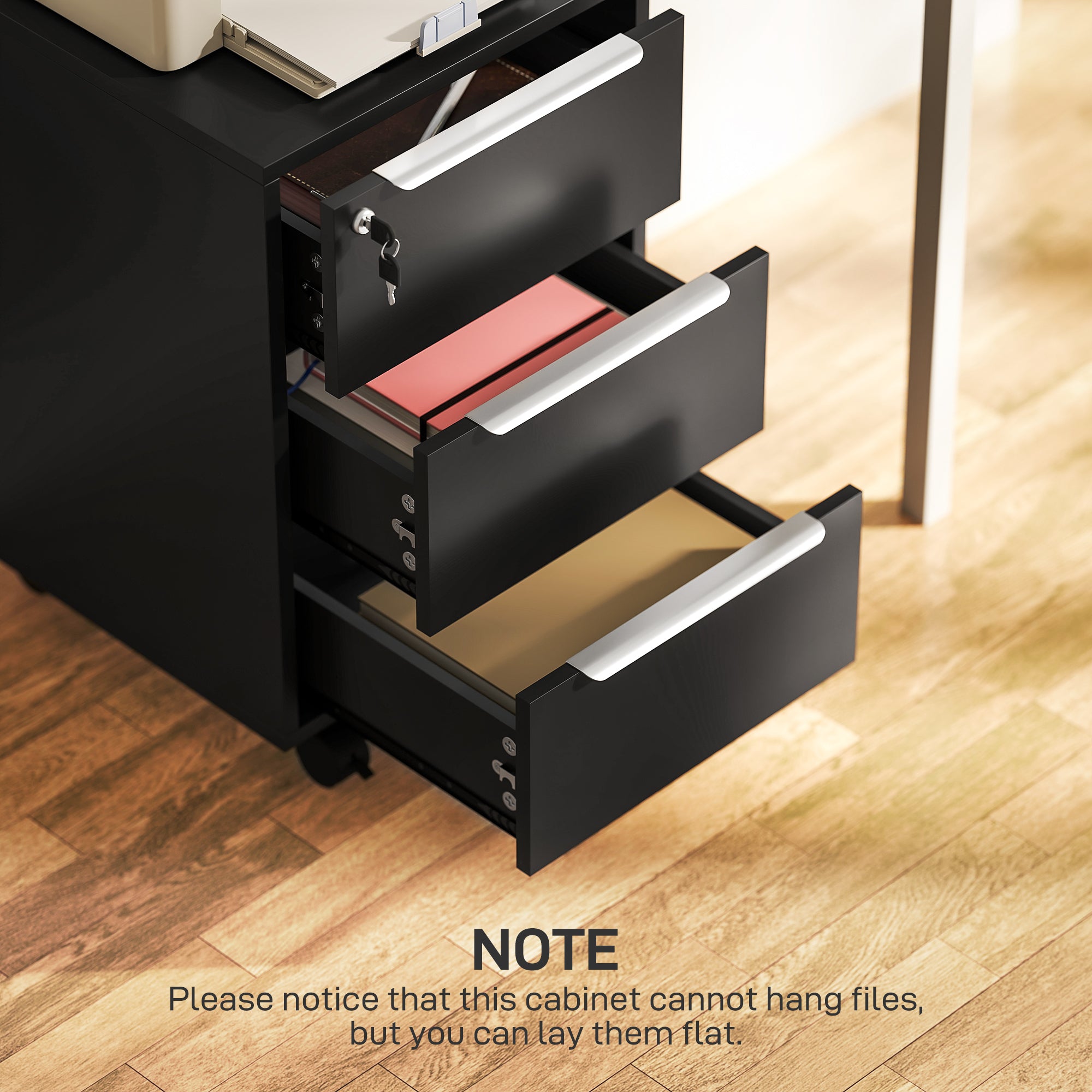 HOMCOM Three-Drawer Locking Filing Cabinet - Black - North Peak Garden Furniture