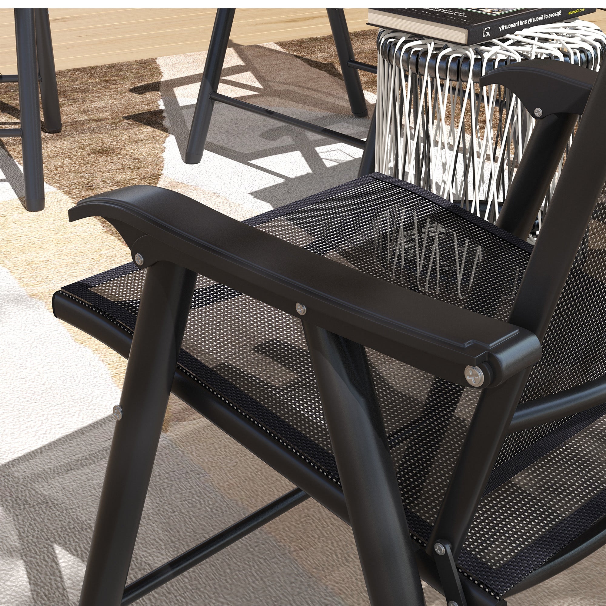 Outsunny Set of 4 Foldable Metal Garden Chairs Outdoor Patio Park Dining Seat Furniture Black - North Peak Garden Furniture