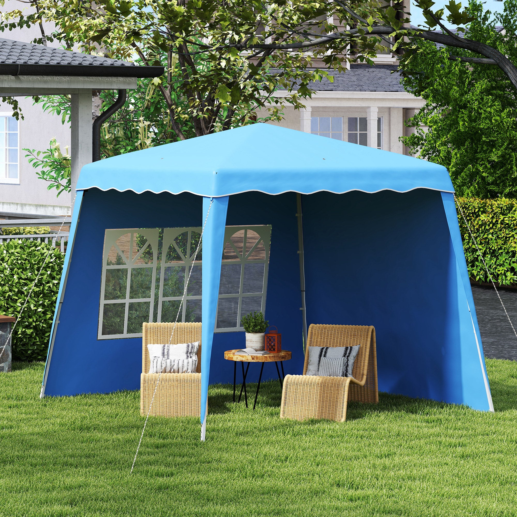 Outsunny 2.4 x 2.4m Two Wall Pop Up Gazebo - Blue - North Peak Garden Furniture