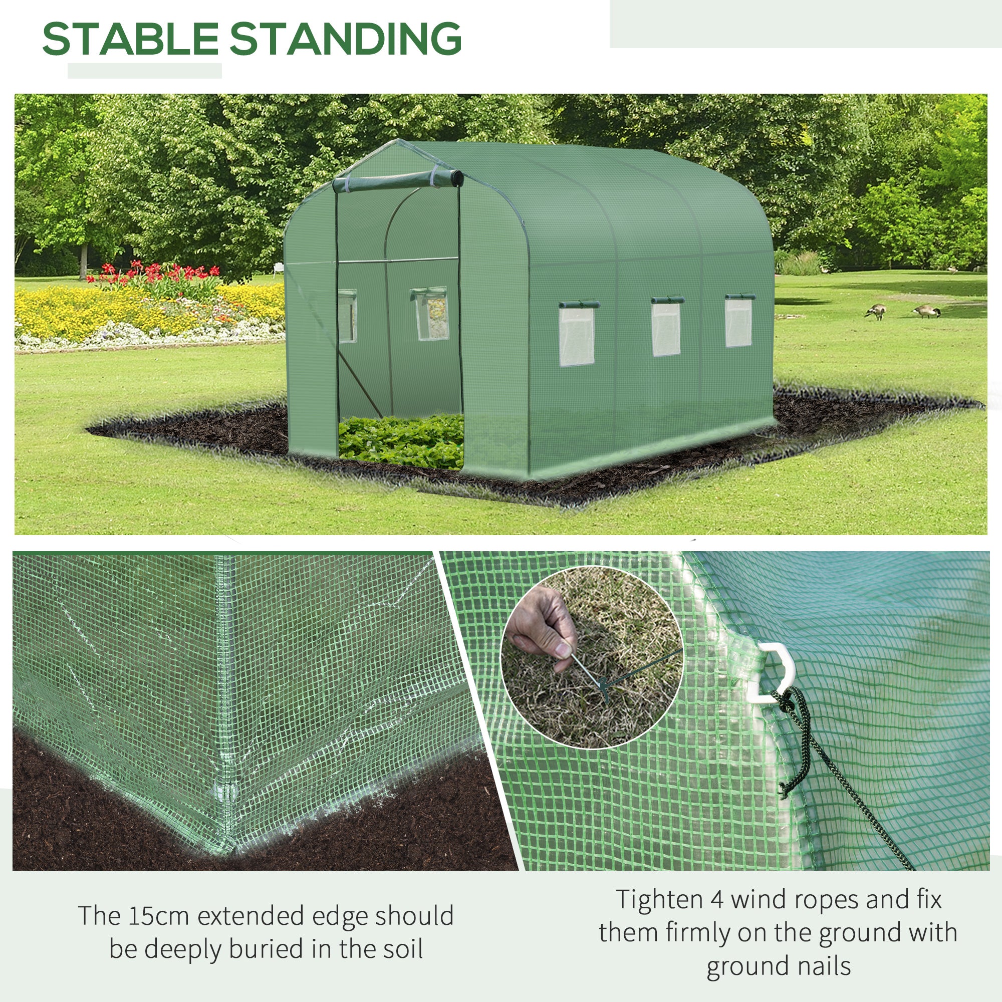 Outsunny Polytunnel Greenhouse with Windows and Door, Walk in Greenhouse for Garden, Backyard (3 x 2 M) - North Peak Garden Furniture