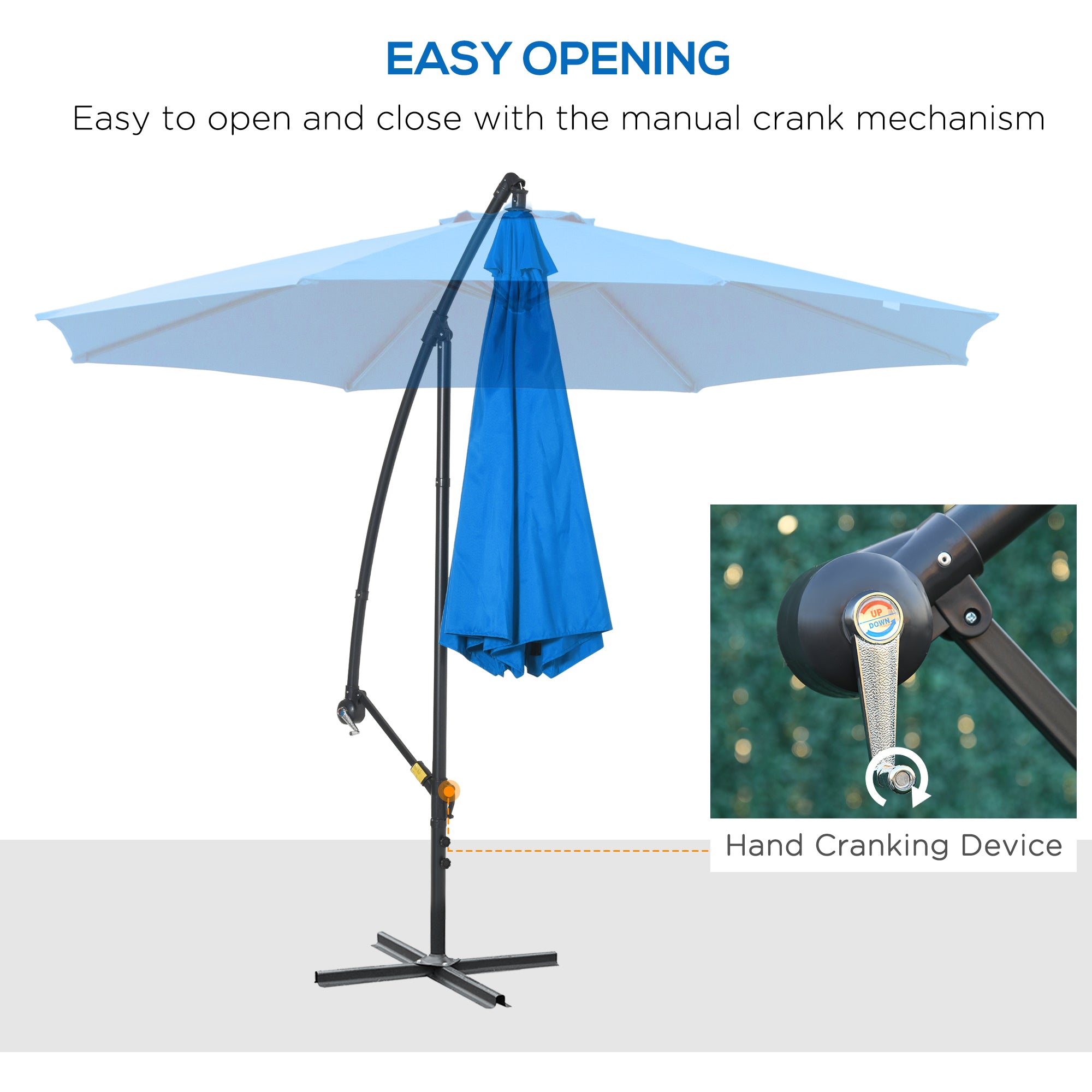 Outsunny 3(m) Offset Cantilever Parasol, with Cross Base - Blue - North Peak Garden Furniture