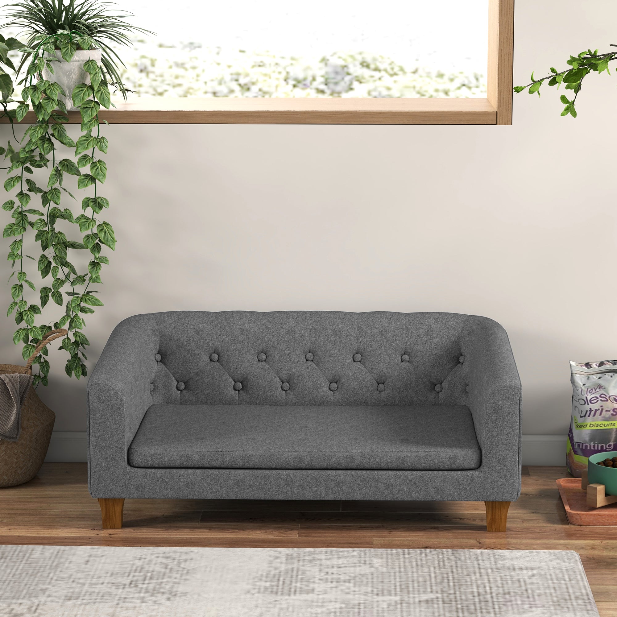 PawHut Dog Sofa Bed w/ Soft Cushion for Medium Dogs - Grey - North Peak Garden Furniture