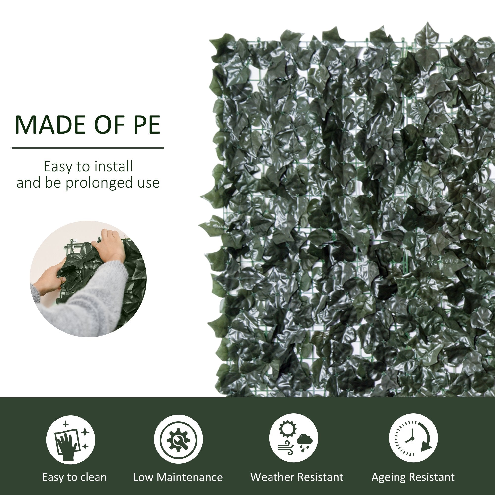 Outsunny Artificial Leaf Screen Panel, 2.4x1 m-Dark Green