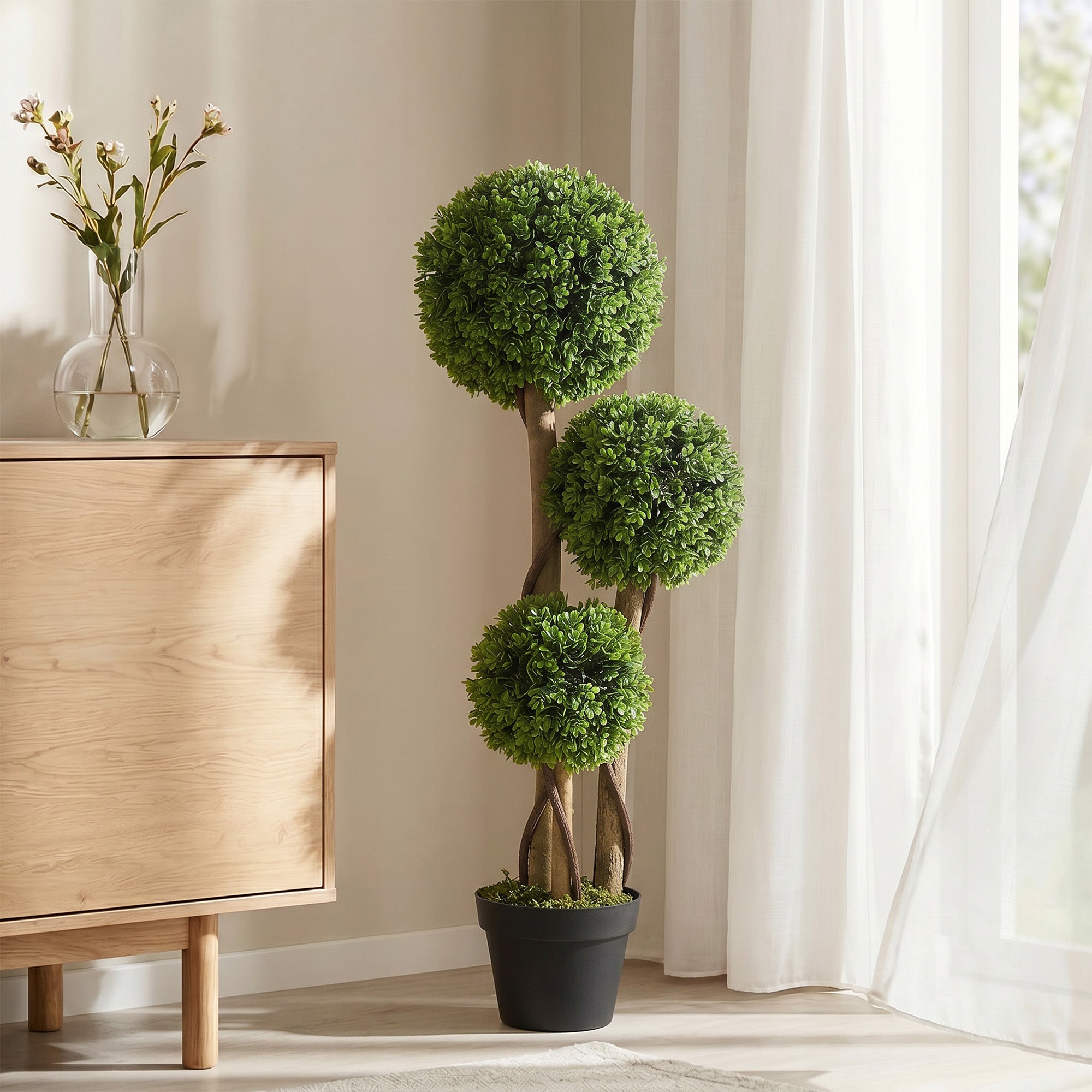 HOMCOM Decorative Artificial Plants Boxwood Ball Topiary Trees in Pot Fake Plants for Home Indoor Outdoor Decor, 90 cm