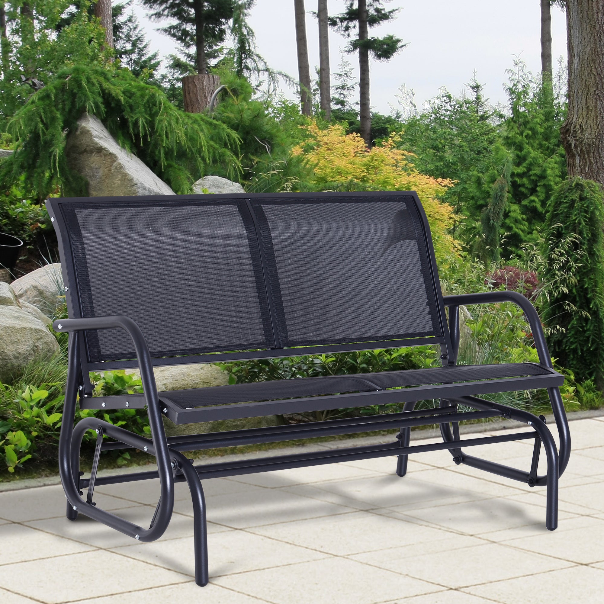 Outsunny 2-Person Outdoor Glider Bench Patio Double Swing Gliding Chair Loveseat w/Power Coated Steel Frame for Backyard Garden Porch, Black