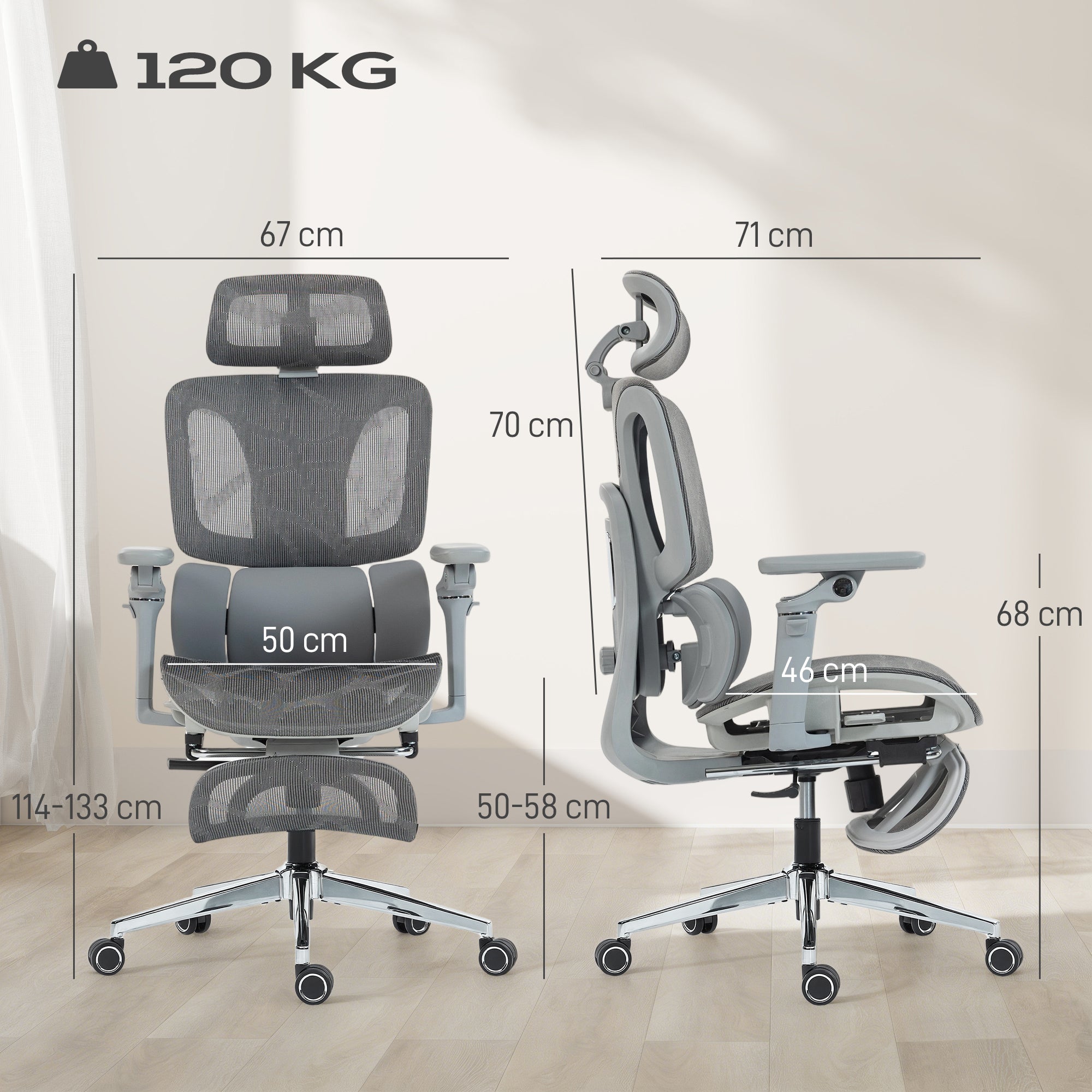 HOMCOM Ergonomic Office Chair, High Back Mesh Desk Chair, Grey