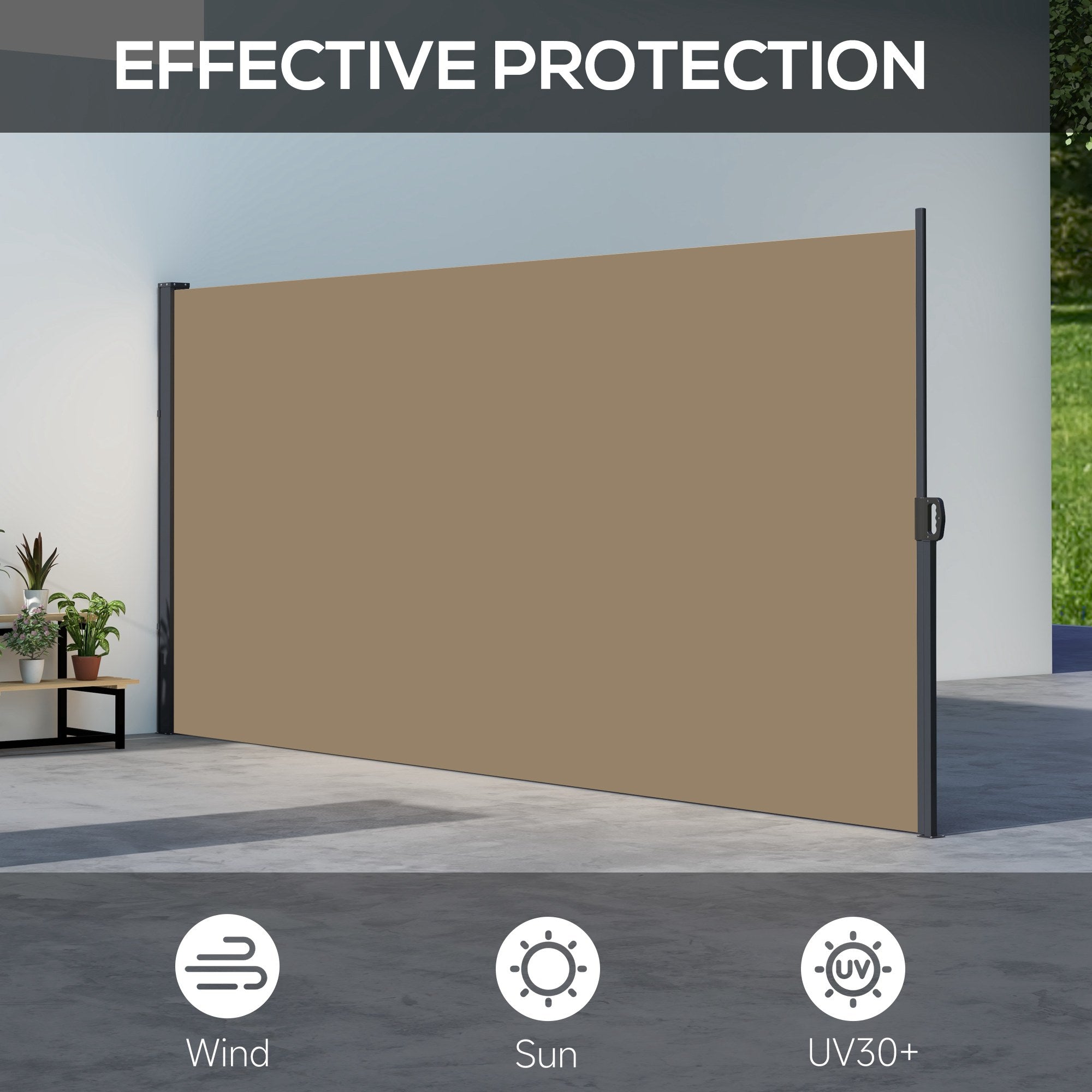 Outsunny Retractable Side Awning, Outdoor Privacy Screen for Garden, Hot Tub, Balcony, Terrace, Pool, 400 x 180cm, Khaki - North Peak Garden Furniture