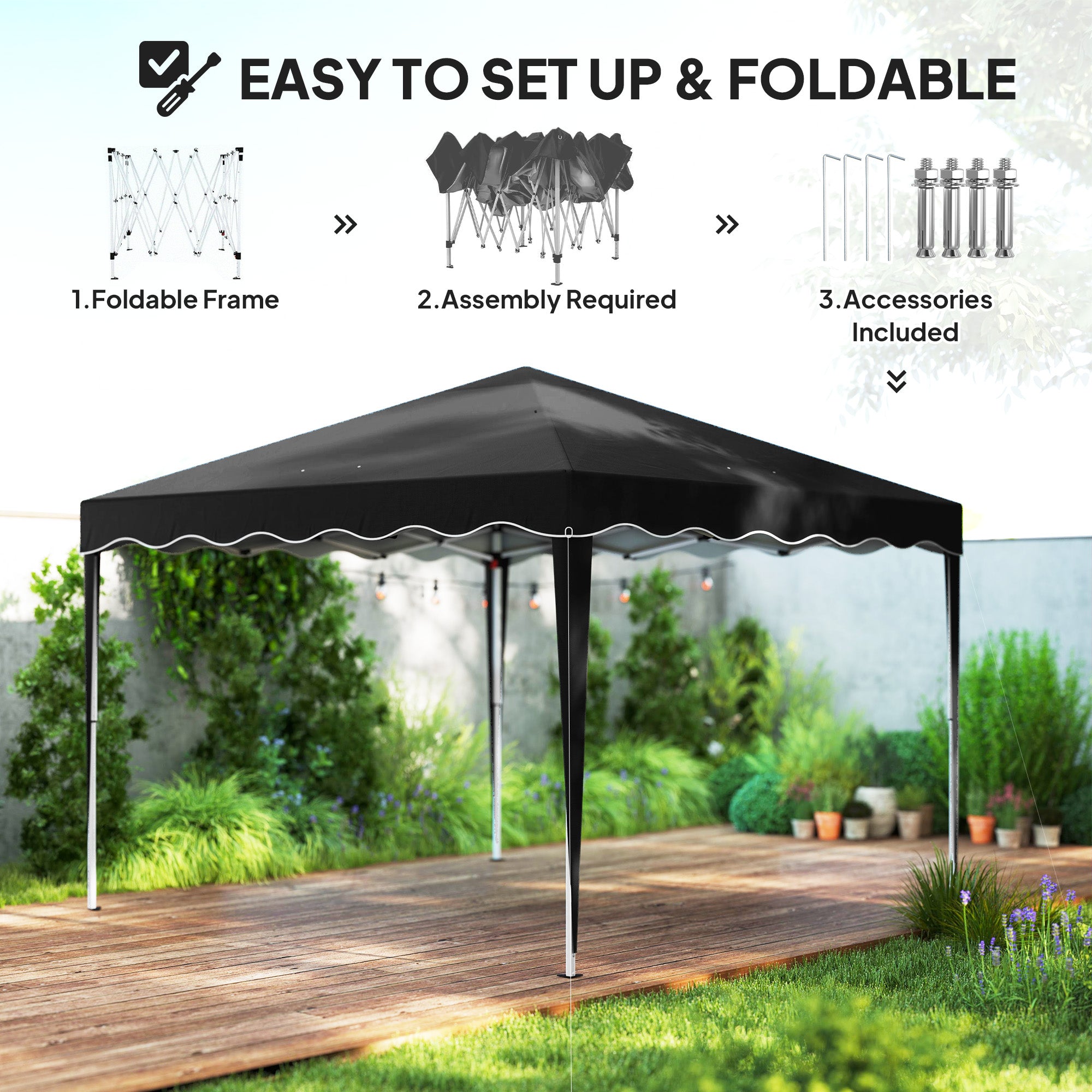 Outsunny 3 x 3cm Adjustable Height Pop-Up Gazebo, with Bag - Black - North Peak Garden Furniture