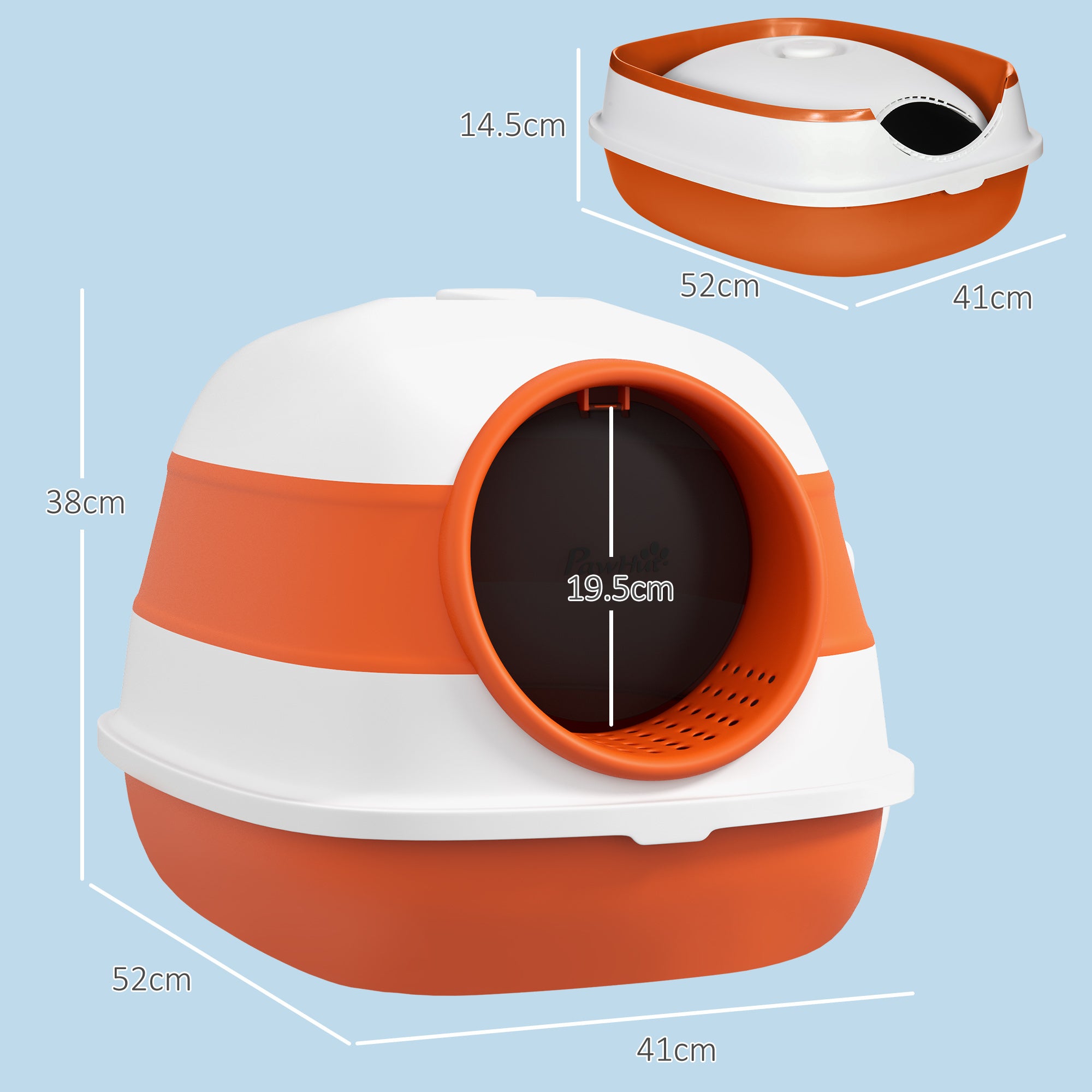 PawHut Foldable Cat Litter Tray with Lid, Deodorant, Scoop, Orange - North Peak Garden Furniture