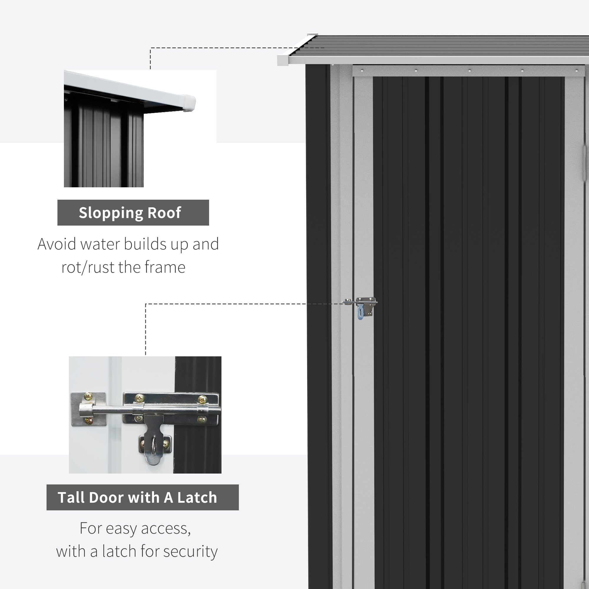Outsunny 5ft x 3ft Garden Metal Storage Shed, Outdoor Tool Shed with Sloped Roof, Lockable Door for Tools, Equipment, Grey - North Peak Garden Furniture