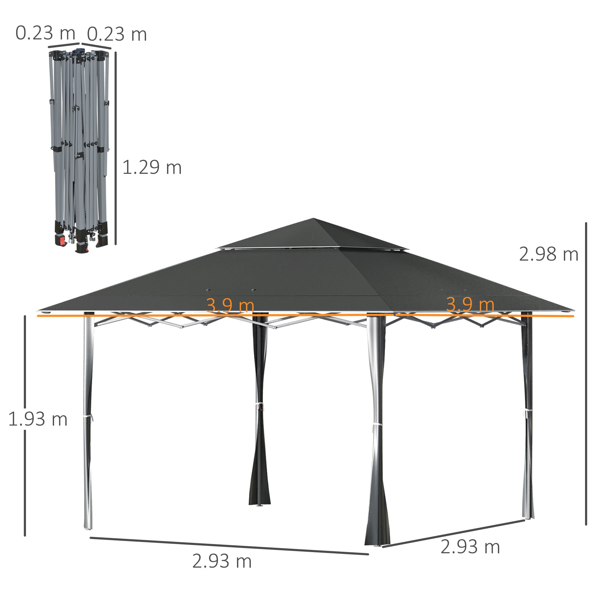 Outsunny 4 x 4m Pop-up Gazebo Double Roof Canopy Tent with UV Proof, Roller Bag & Adjustable Legs Outdoor Party, Steel Frame, Dark Grey