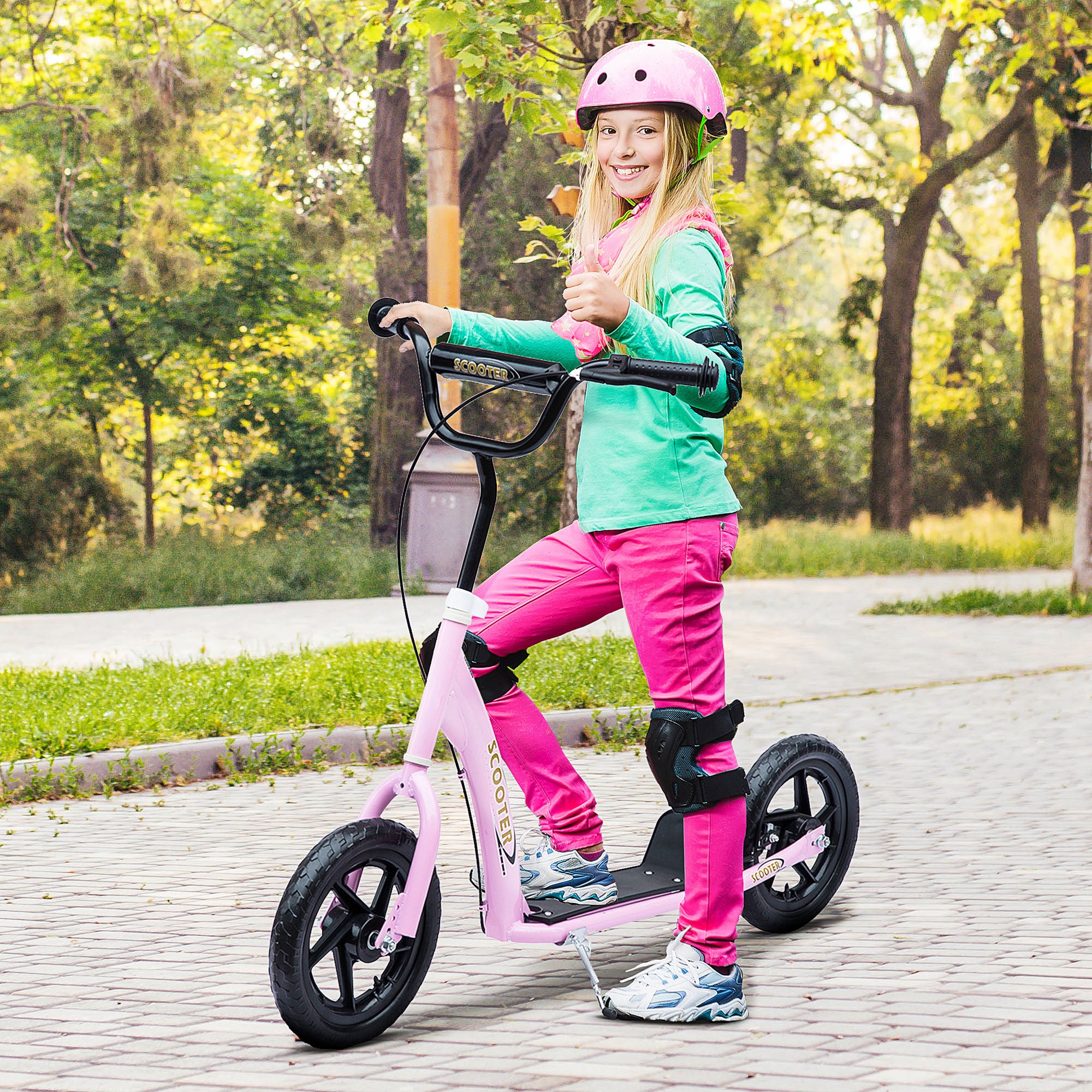 HOMCOM Teen Push Scooter Kids Children Stunt Scooter w/ 12" EVA Tyres, Pink