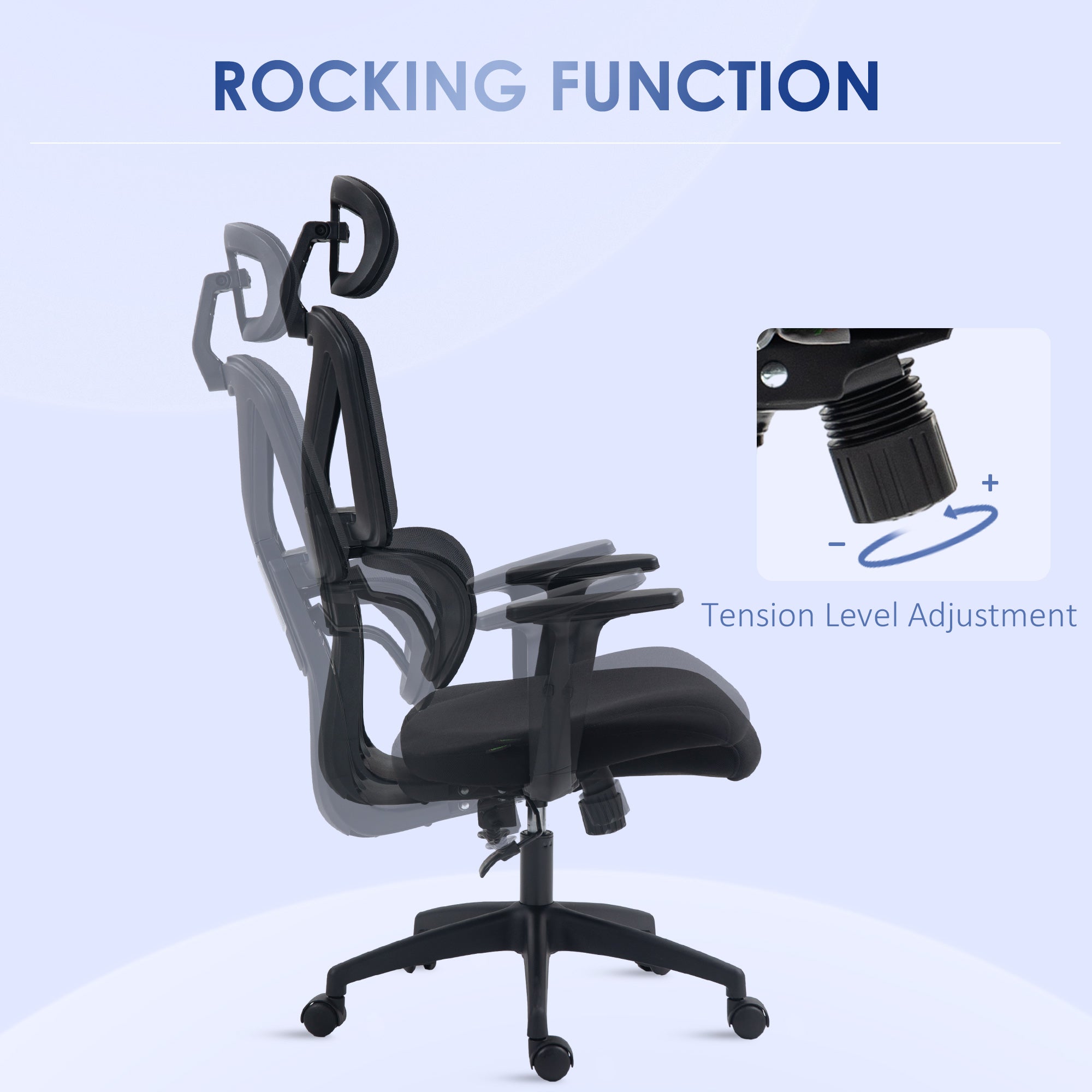 Vinsetto Mesh Office Chair, Height Adjustable Desk Chair with Lumbar Support, Swivel Wheels and Adjustable Headrest, Black - North Peak Garden Furniture