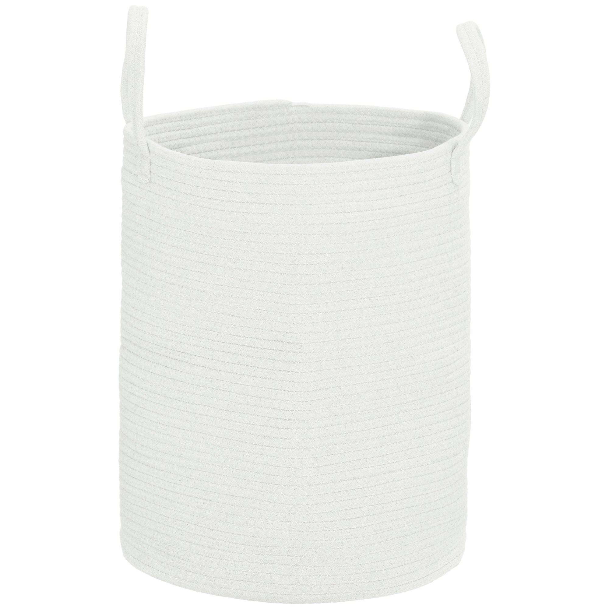 HOMCOM 36L Cotton Rope Laundry Basket, with Handles - Cream White - North Peak Garden Furniture