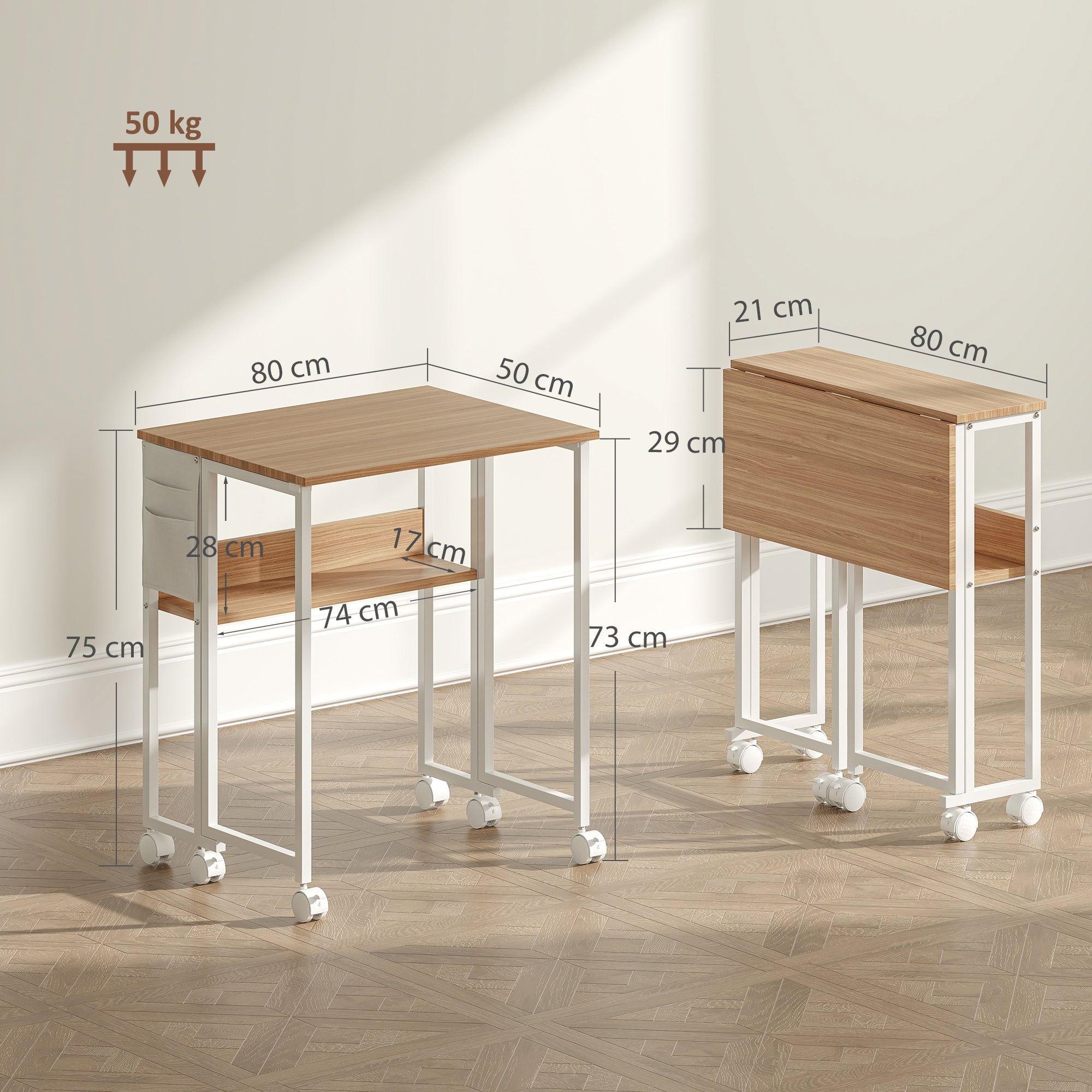 HOMCOM 80 cm Drop Leaf Writing Work Desk - Natural Wood Finish - North Peak Garden Furniture