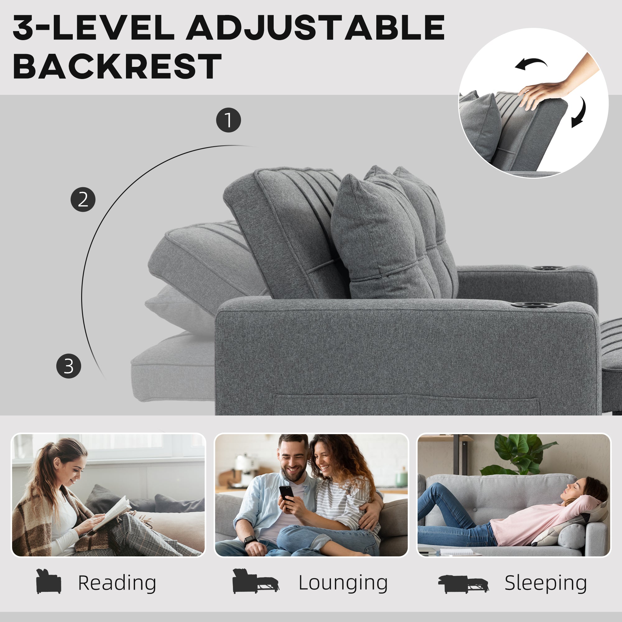 HOMCOM Two-Seater Pull-Out Sofa Bed - Charcoal Grey - North Peak Garden Furniture