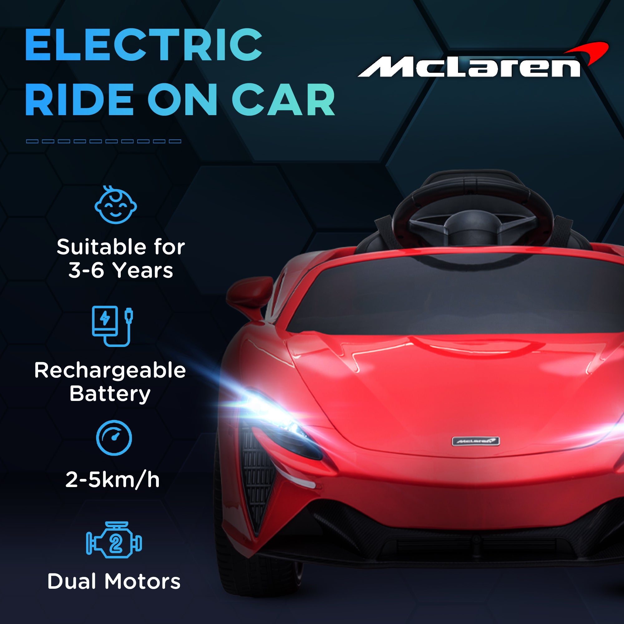 HOMCOM McLaren Licensed Kids Electric Ride-On Car, with Remote Control - Red - North Peak Garden Furniture
