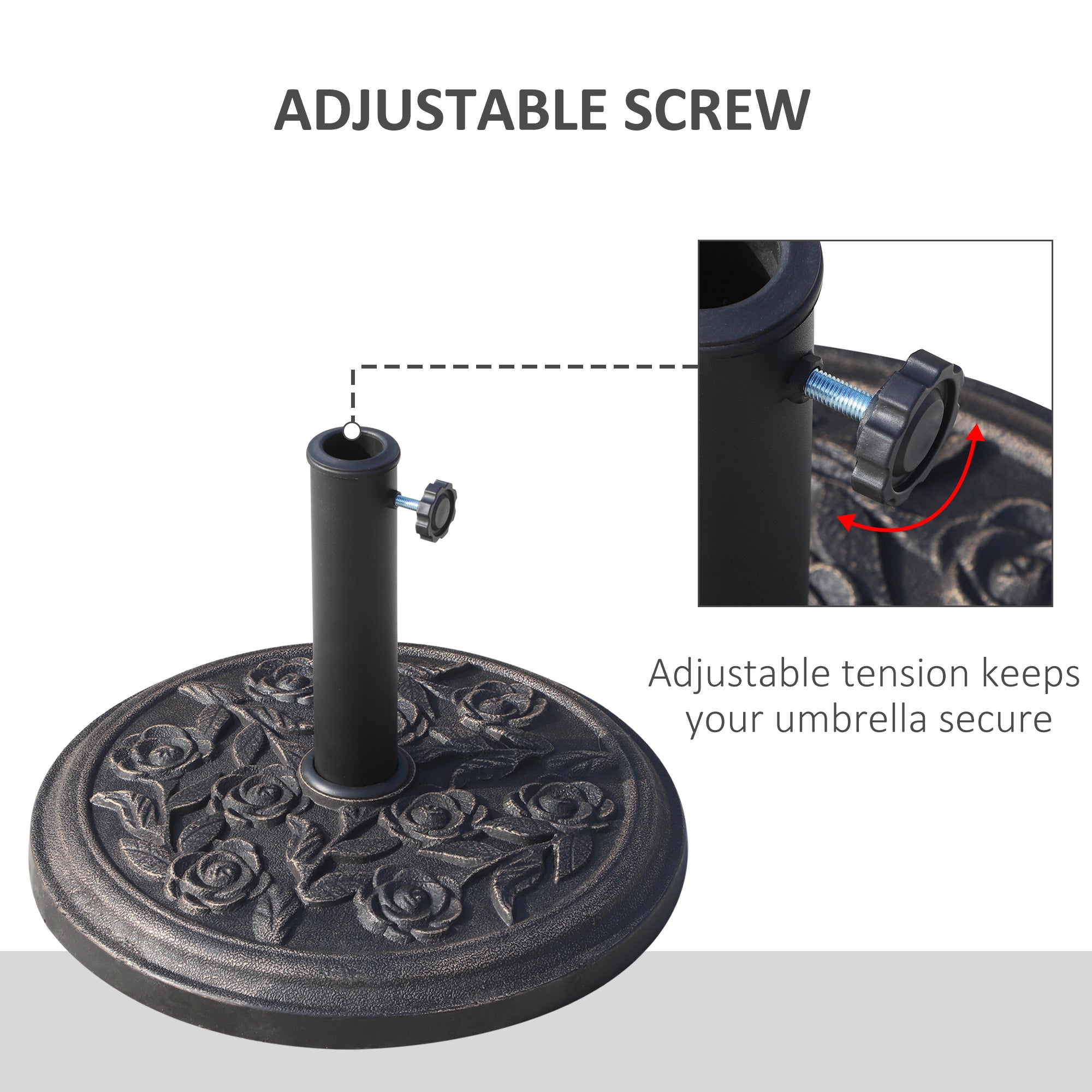 Outsunny 9kg Garden Parasol Base, Round Resin Sun Umbrella Base, Outdoor Umbrella Stand for 38mm or 48mm Outdoor Umbrella Poles, Bronze Tone - North Peak Garden Furniture