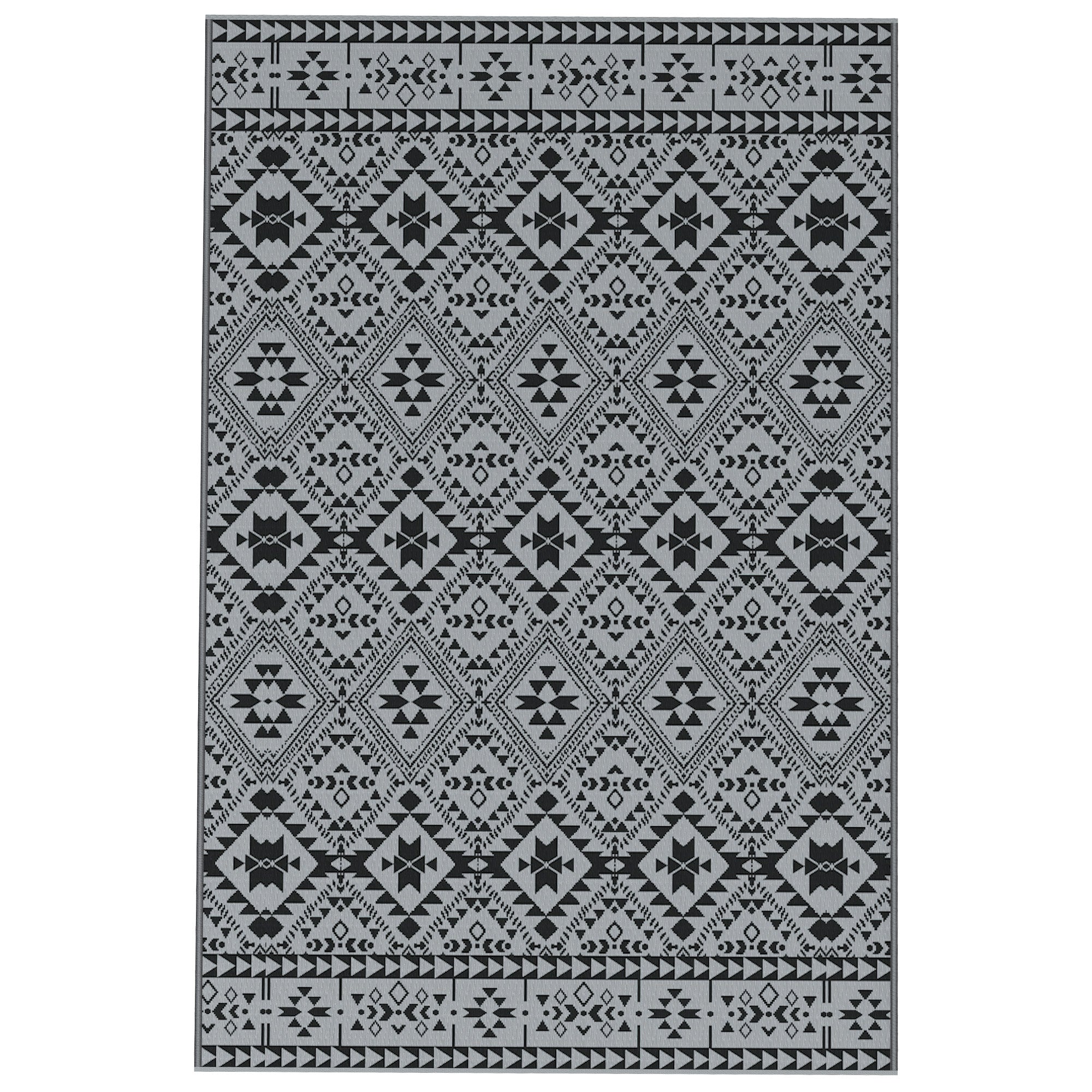 Outsunny 182 x 274cm Reversible Patterned Outdoor Rug, with Bag - Black/Grey