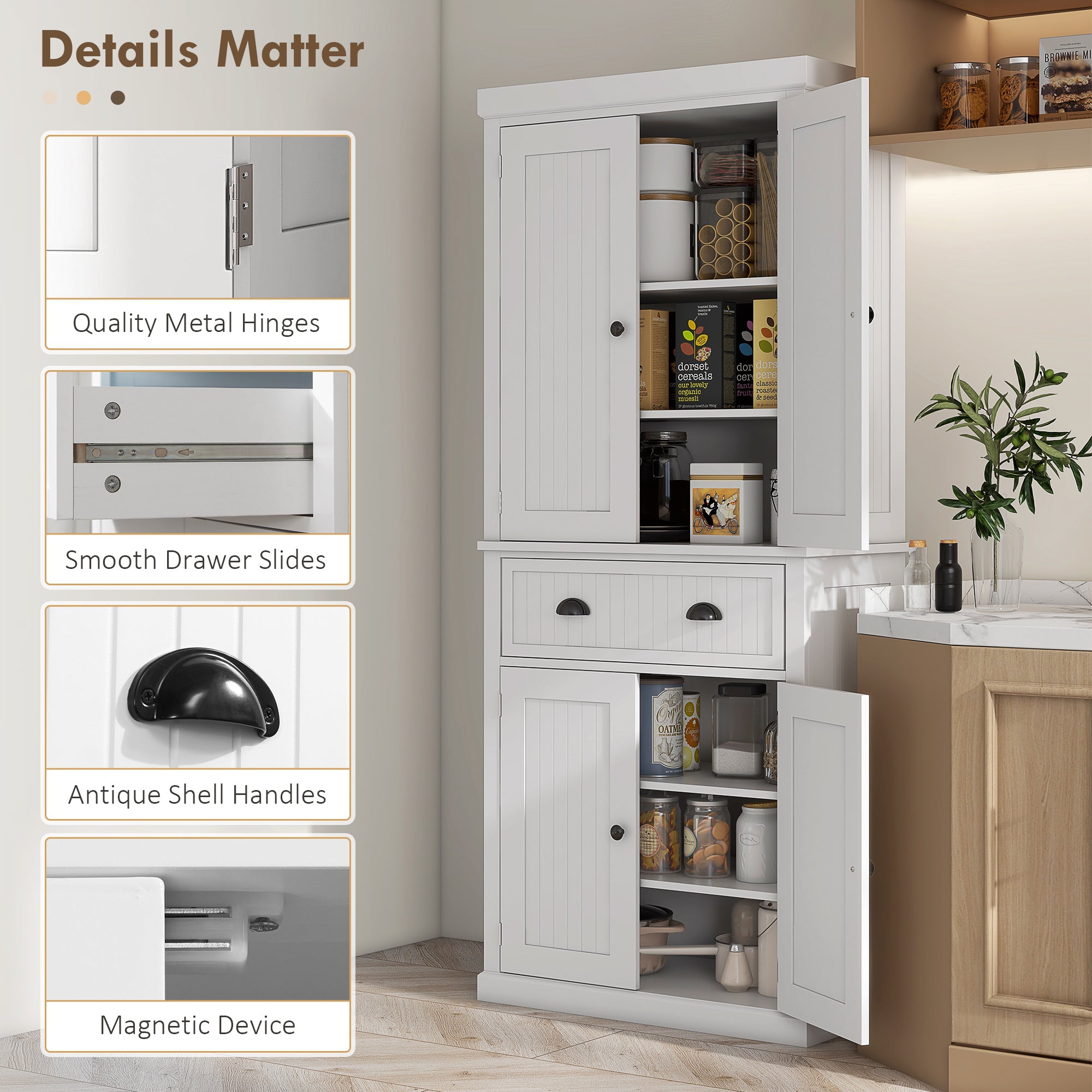 HOMCOM Freestanding Multi-Storage Kitchen Cabinet - White - North Peak Garden Furniture