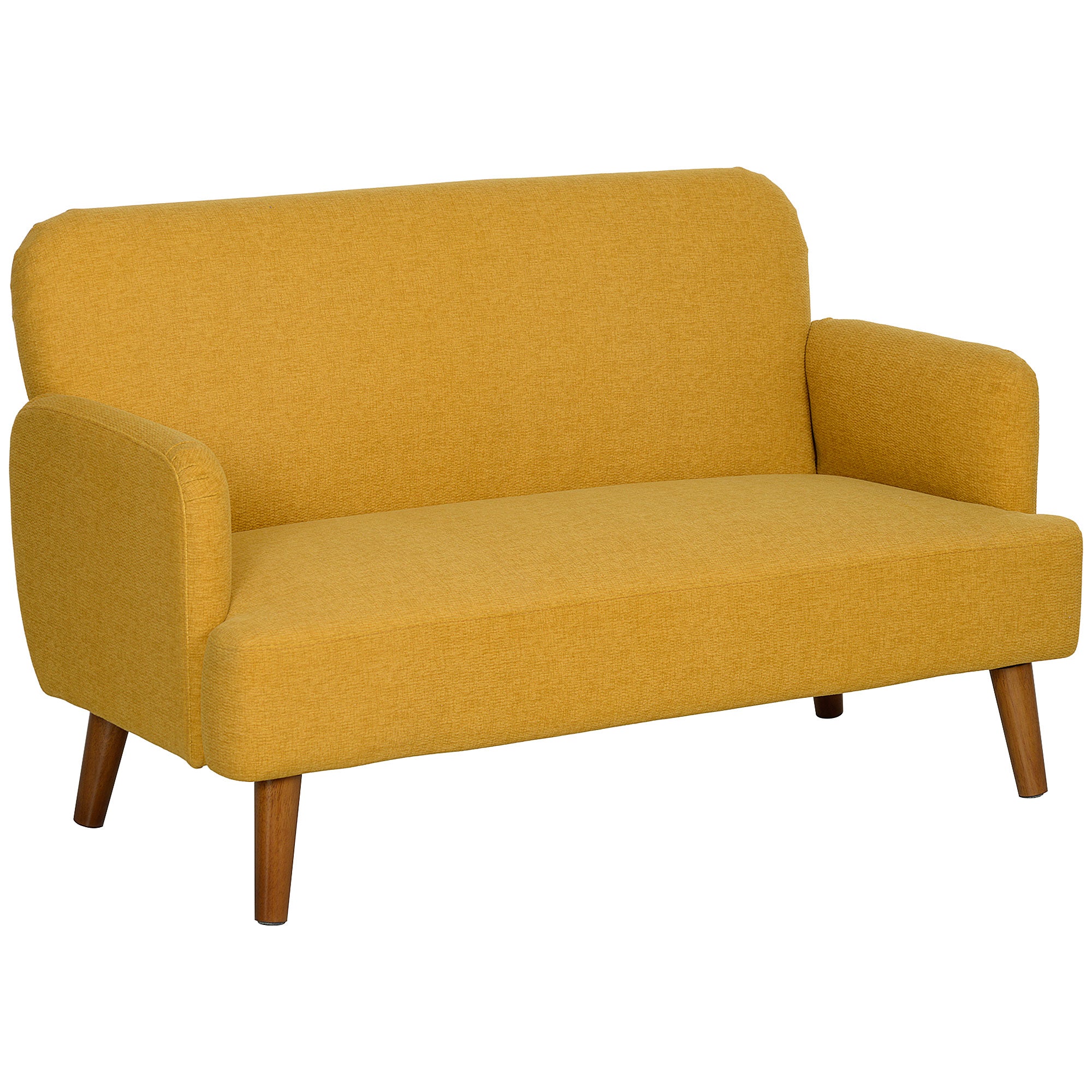 HOMCOM Velvet Feel Fabric 2 Seater Sofa, Small Sofa Loveseat with 21cm Thick Padding and Wood Legs, Yellow - North Peak Garden Furniture