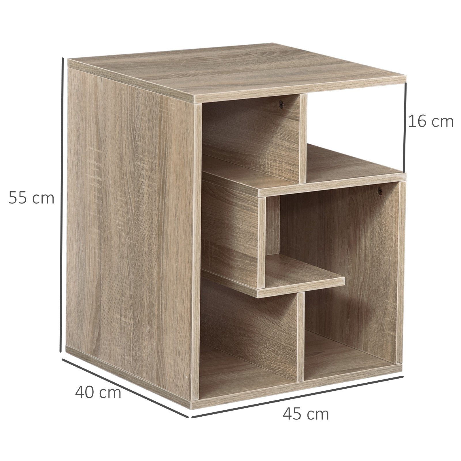 HOMCOM Side Table, 3 Tier End Table with Open Storage Shelves, Living Room Coffee Table Organiser Unit, Set of 2, Oak Colour - North Peak Garden Furniture