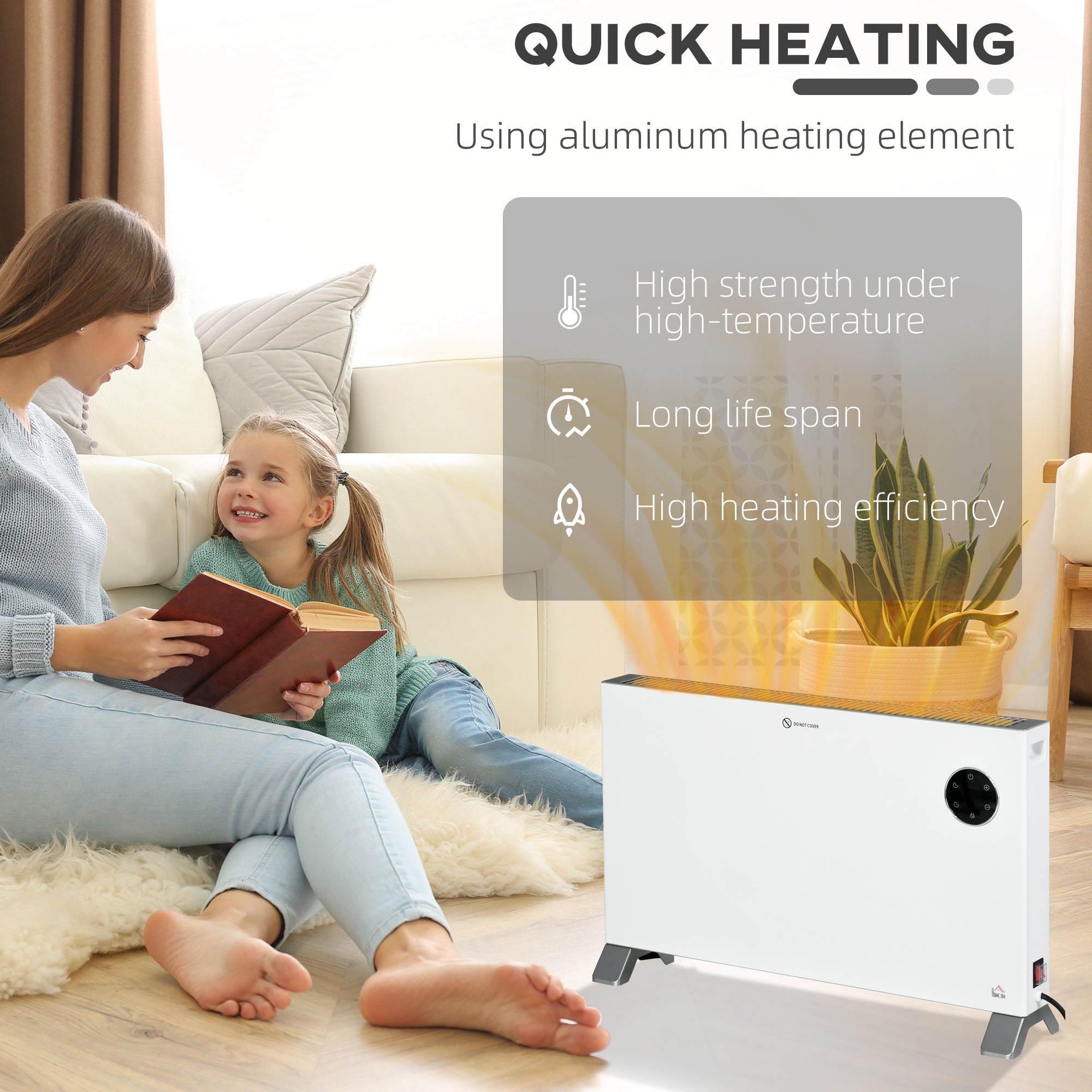 HOMCOM 2000W Electric Convector Heater, Freestanding Space Heater with 3 Heat Settings, Adjustable Thermostat, Timer, White