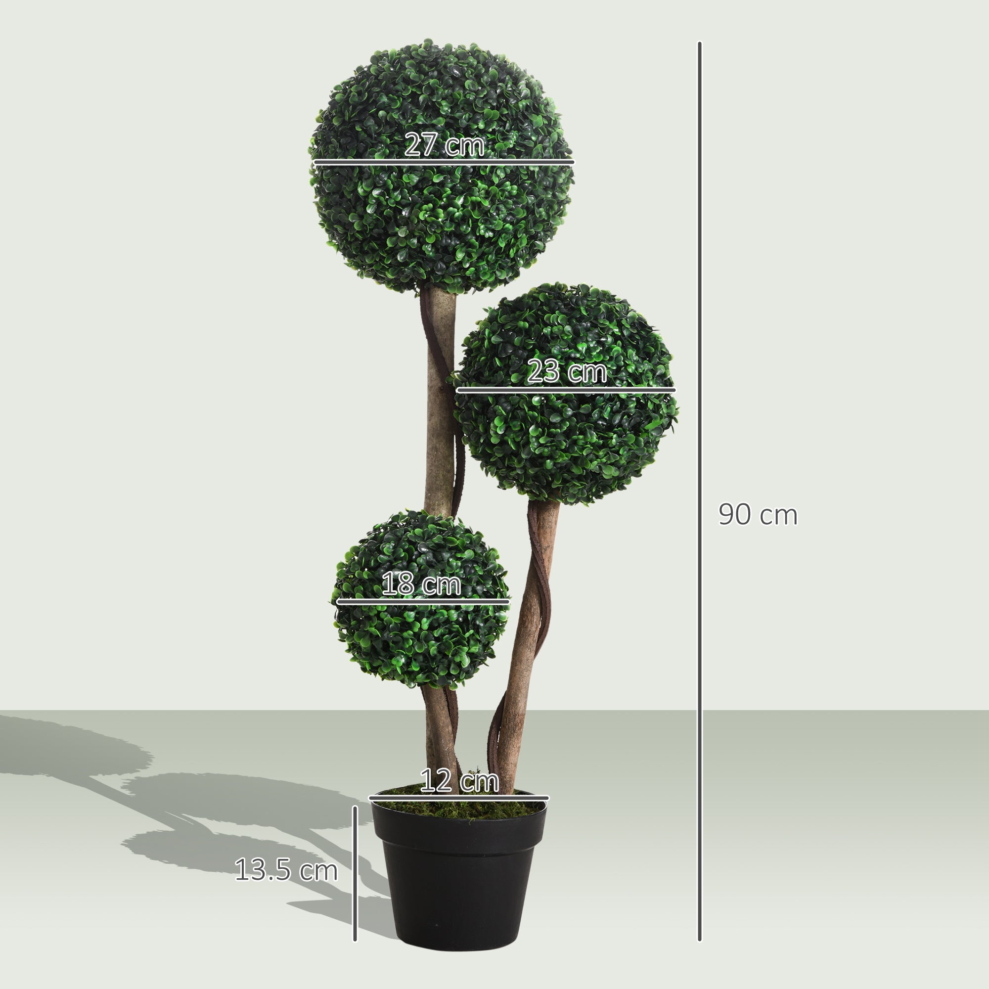 HOMCOM Decorative Artificial Plant Boxwood Ball Topiary Tree in Pot Fake Plant for Home Indoor Outdoor Decor, 90 cm, Dark Green