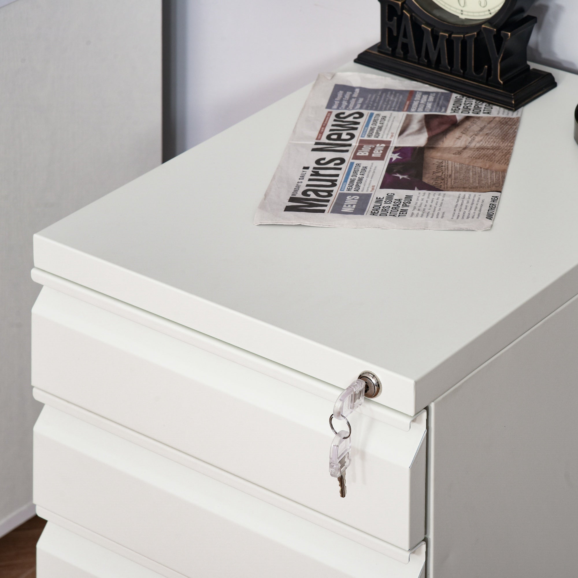 Vinsetto 3 Drawer Filling Cabinet, Mobile Metal File Cabinet with Anti-tilt Design for Letter, A4, Legal Size, White - North Peak Garden Furniture