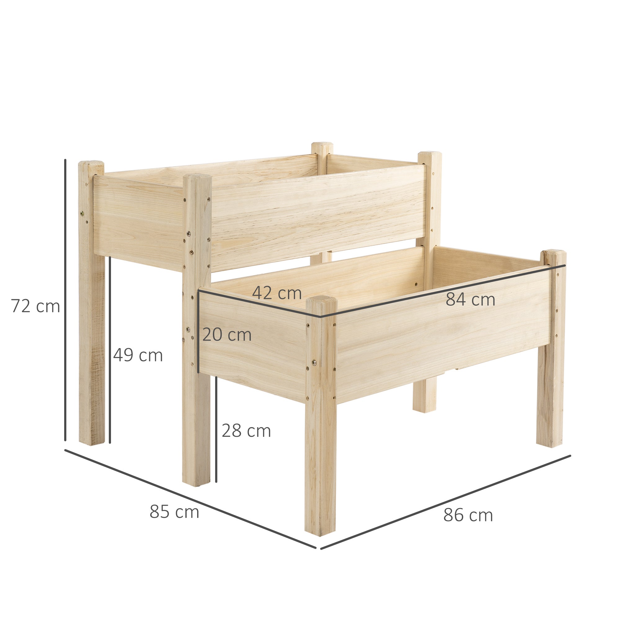 Outsunny 2-Piece Solid Fir Wood Plant Raised Bed Garden Flower Vegetable Herb Grow Box 86L x 85W x 72H cm Natural Wood Color