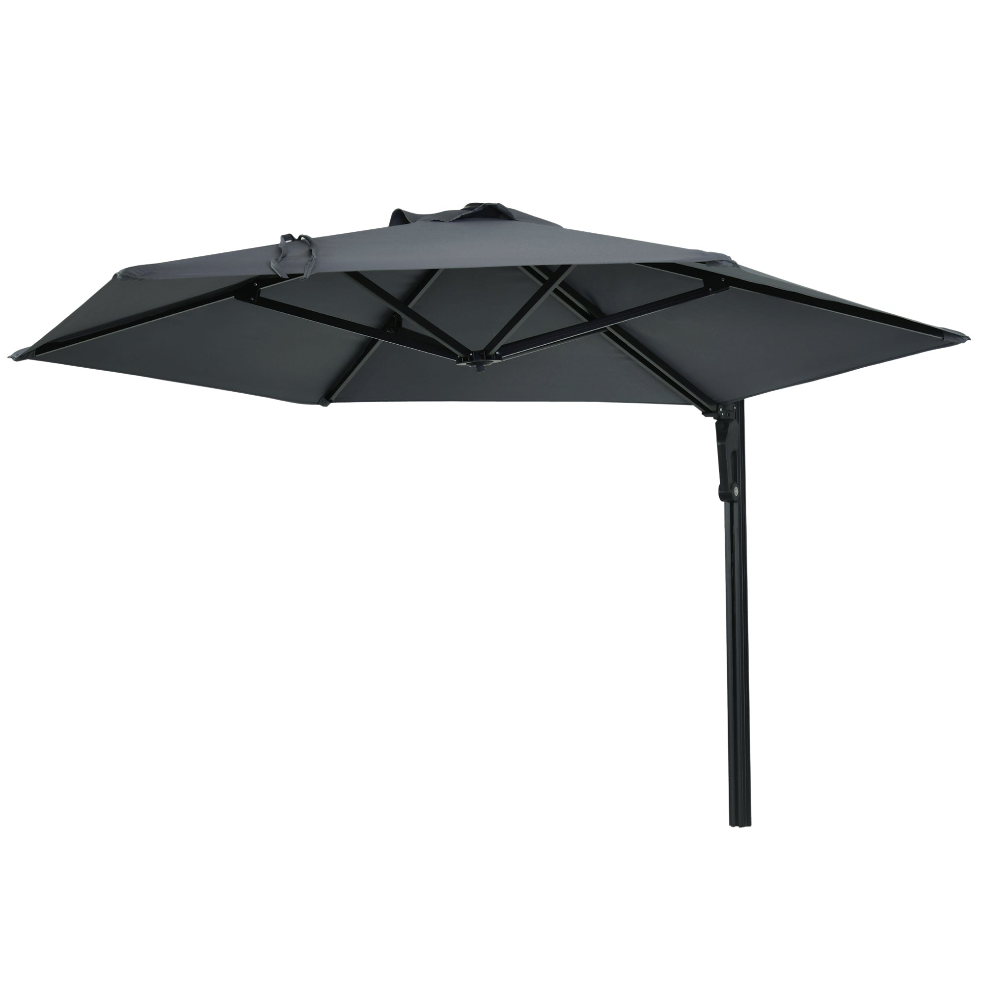 Outsunny 2.5m Wall Mounted Parasol, Hand to Push Outdoor Patio Umbrella with 180 Degree Rotatable Canopy for Porch, Deck, Garden, 250 cm, Dark Grey