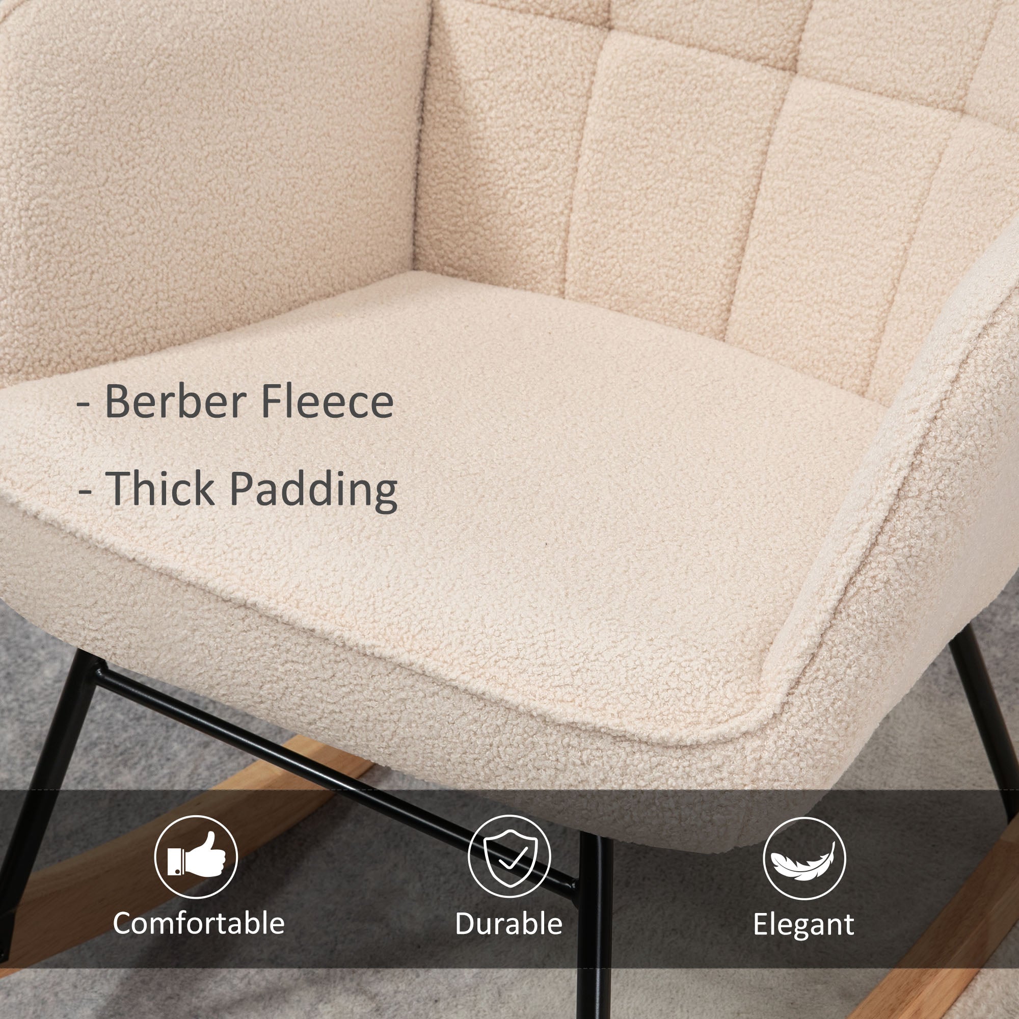 HOMCOM Berber Fleece Nursery Glider Rocker for Nursing, Wingback Rocking Chair for Living Room, Beige - North Peak Garden Furniture