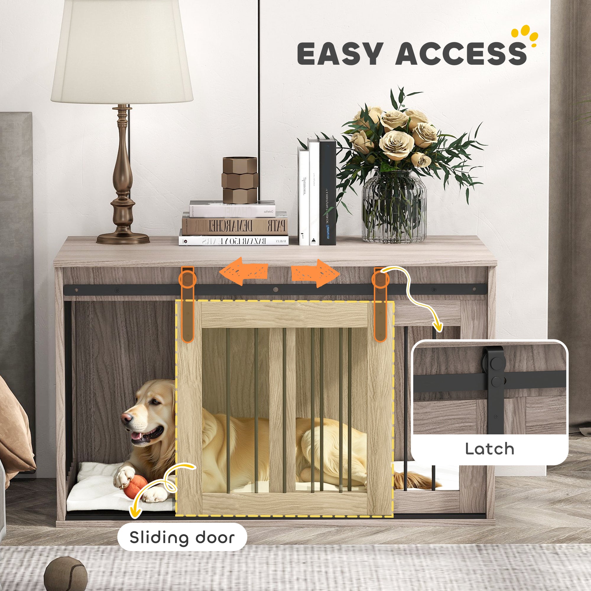 PawHut 98cm Dog Crate Furniture with Removable Cushion for Large Dogs - Brown