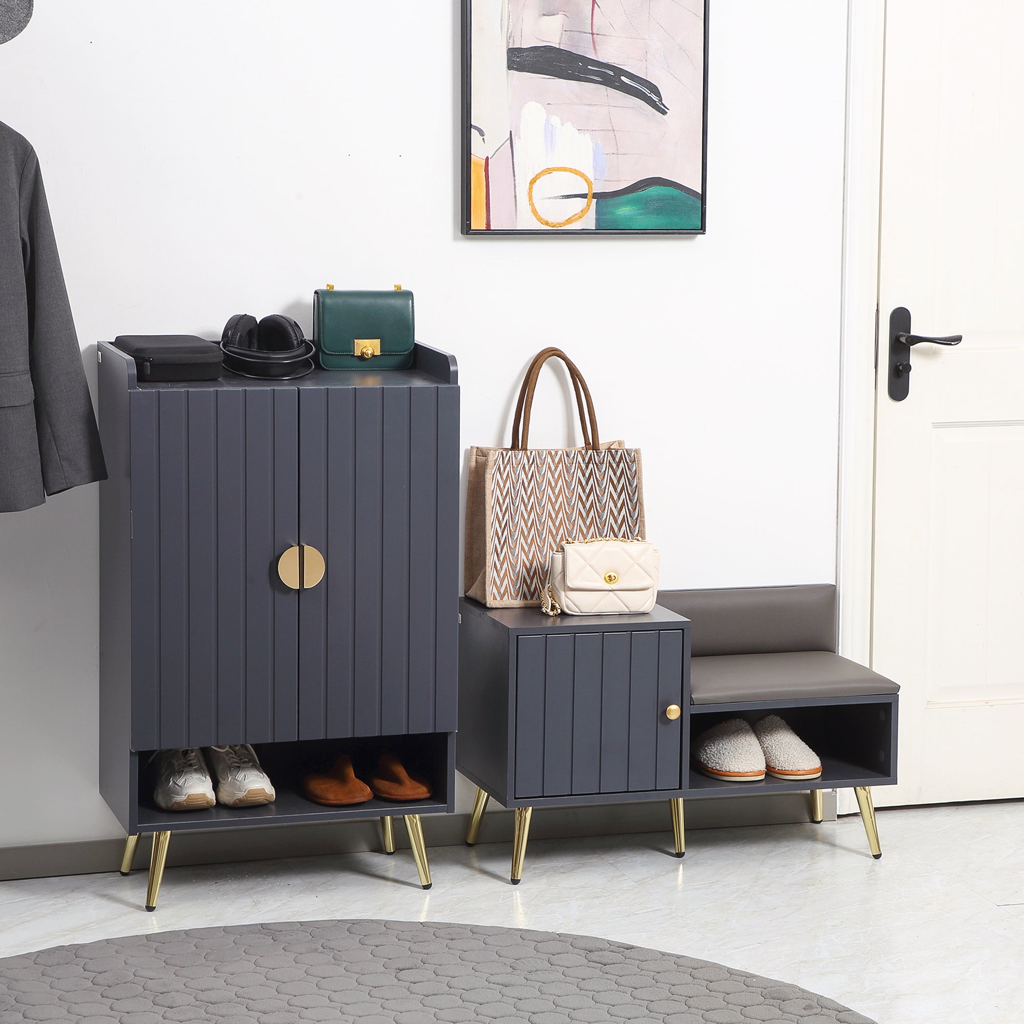 HOMCOM Shoe Storage Unit, with Padded Seat - Grey - North Peak Garden Furniture