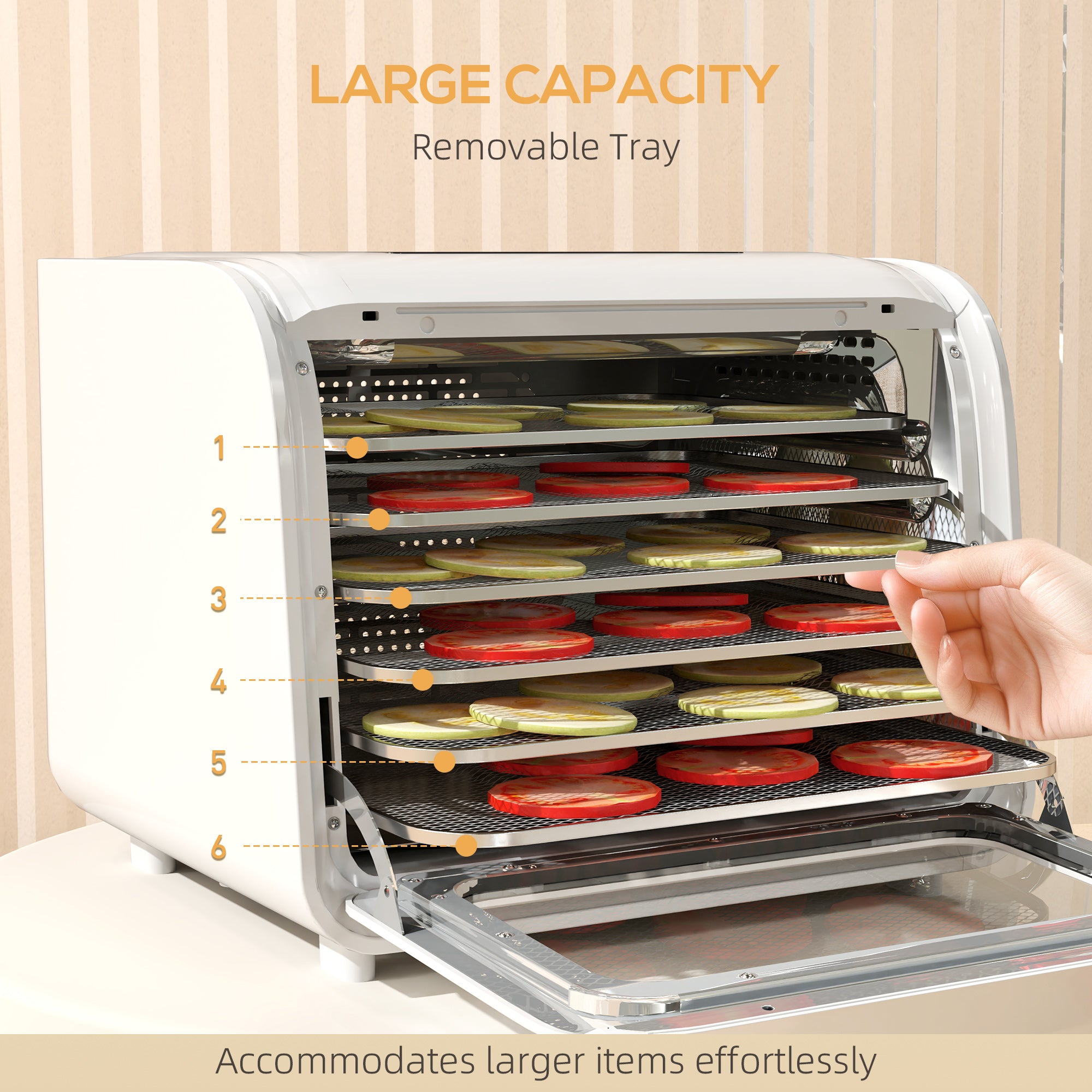 HOMCOM 35-70°C Six-Tray Food Dehydrator - White - North Peak Garden Furniture