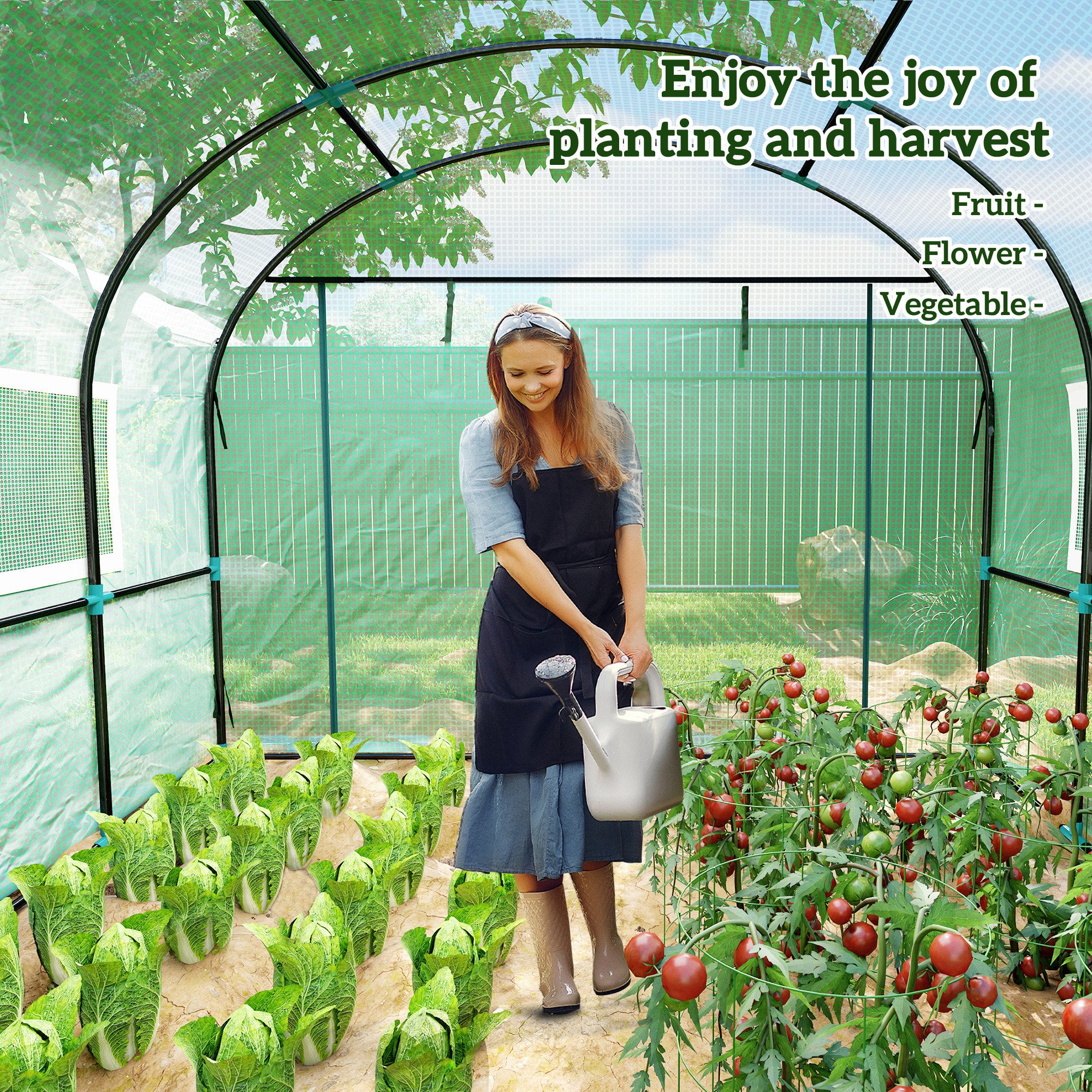 Outsunny 300 x 300cm Walk-In Polytunnel Greenhouse - Green