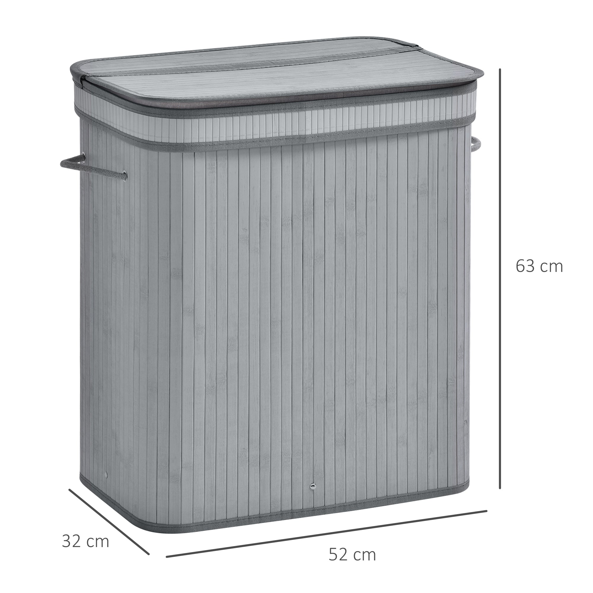 HOMCOM 100L Natural Wood Laundry Basket A Compartment w/Flip Lid Removable Lining Handles Board Base Foldable Durable Water-Resistant Dirty Clothes Storage Home Organisation Grey - North Peak Garden Furniture